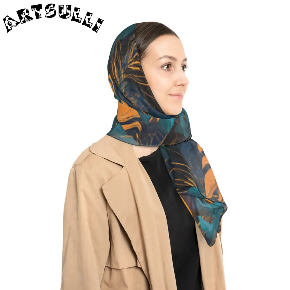 JAKKOUTTHEBXX Dark Tropical Leaf Print Sheer Scarf 2025