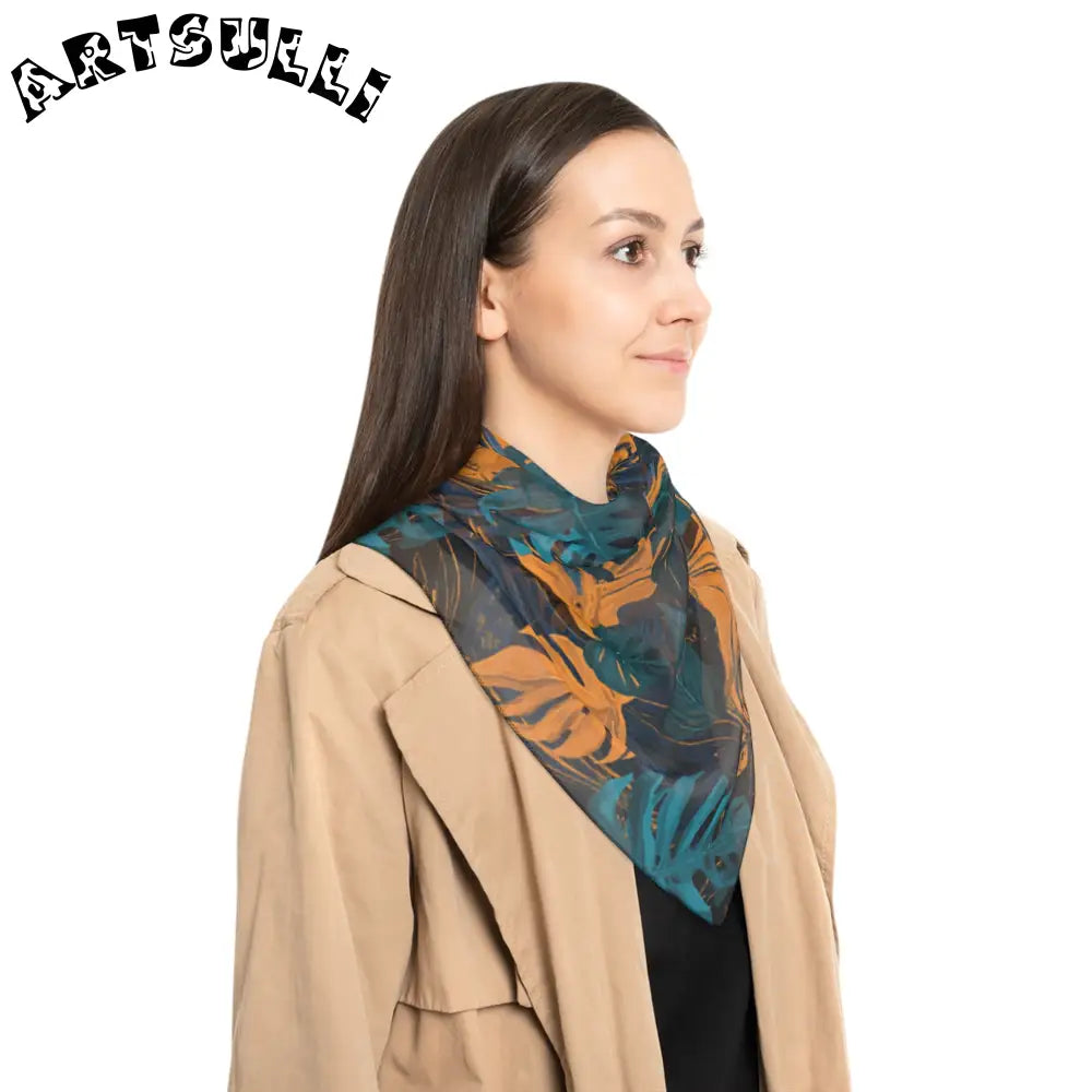 JAKKOUTTHEBXX Dark Tropical Leaf Print Sheer Scarf 2025