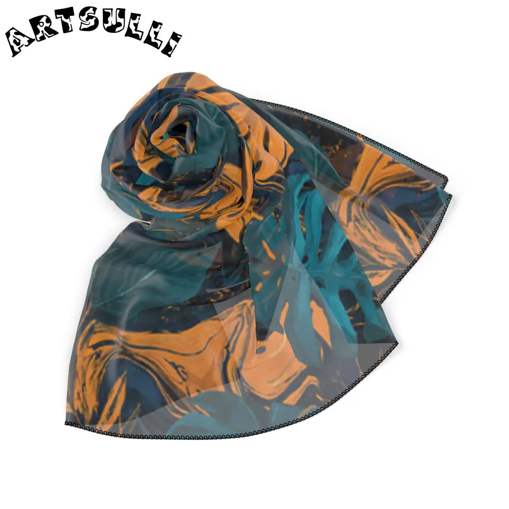 JAKKOUTTHEBXX Dark Tropical Leaf Print Sheer Scarf 2025