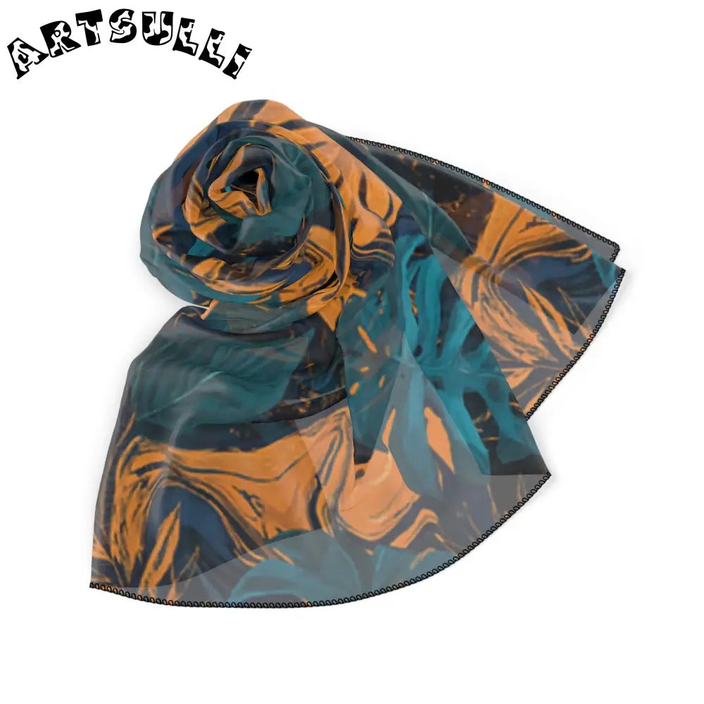 JAKKOUTTHEBXX Dark Tropical Leaf Print Sheer Scarf 2025