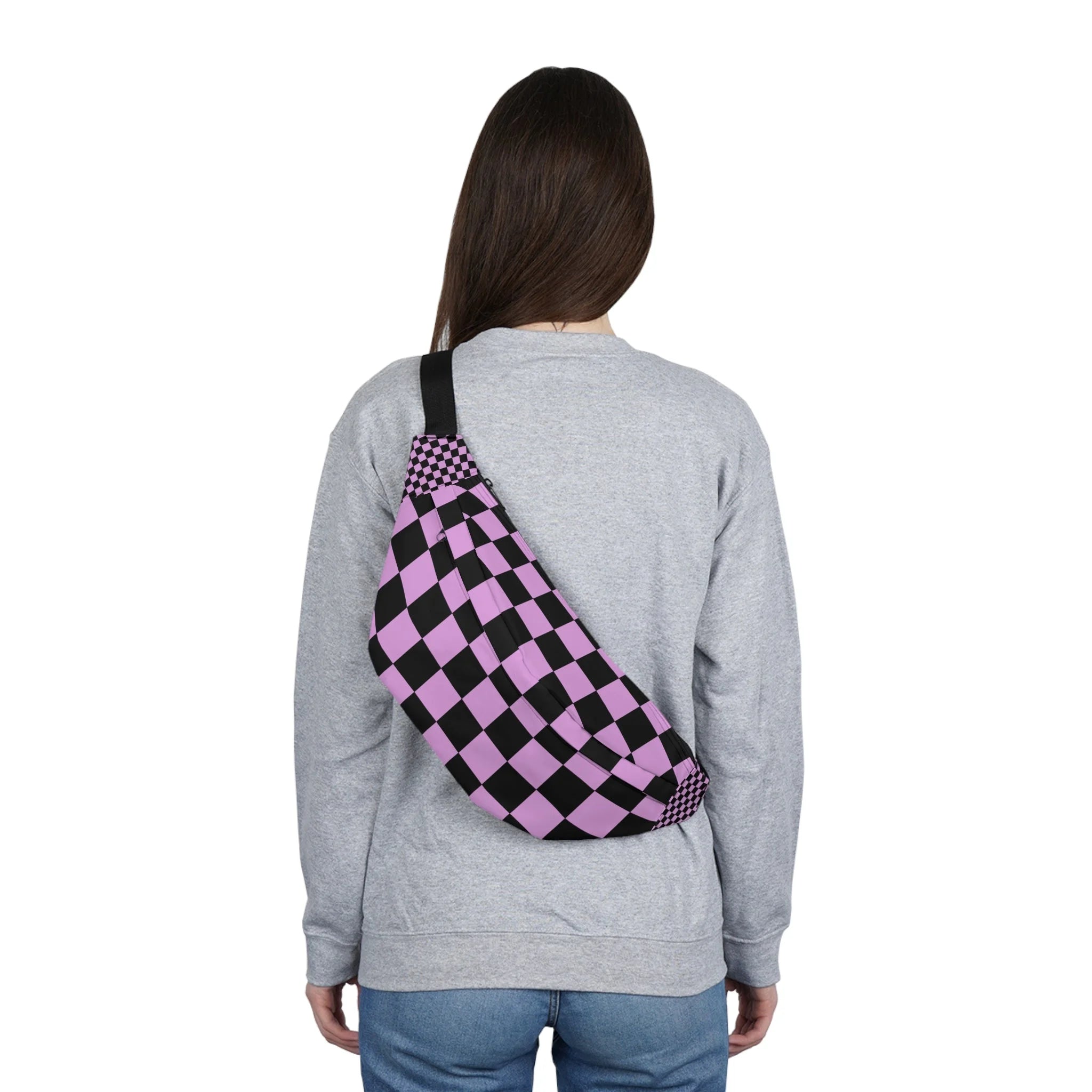 Practical Black and Purple Checkered Fanny Pack, Artsulli - Art is Long, Life is Short, Bags, , , , , , , 