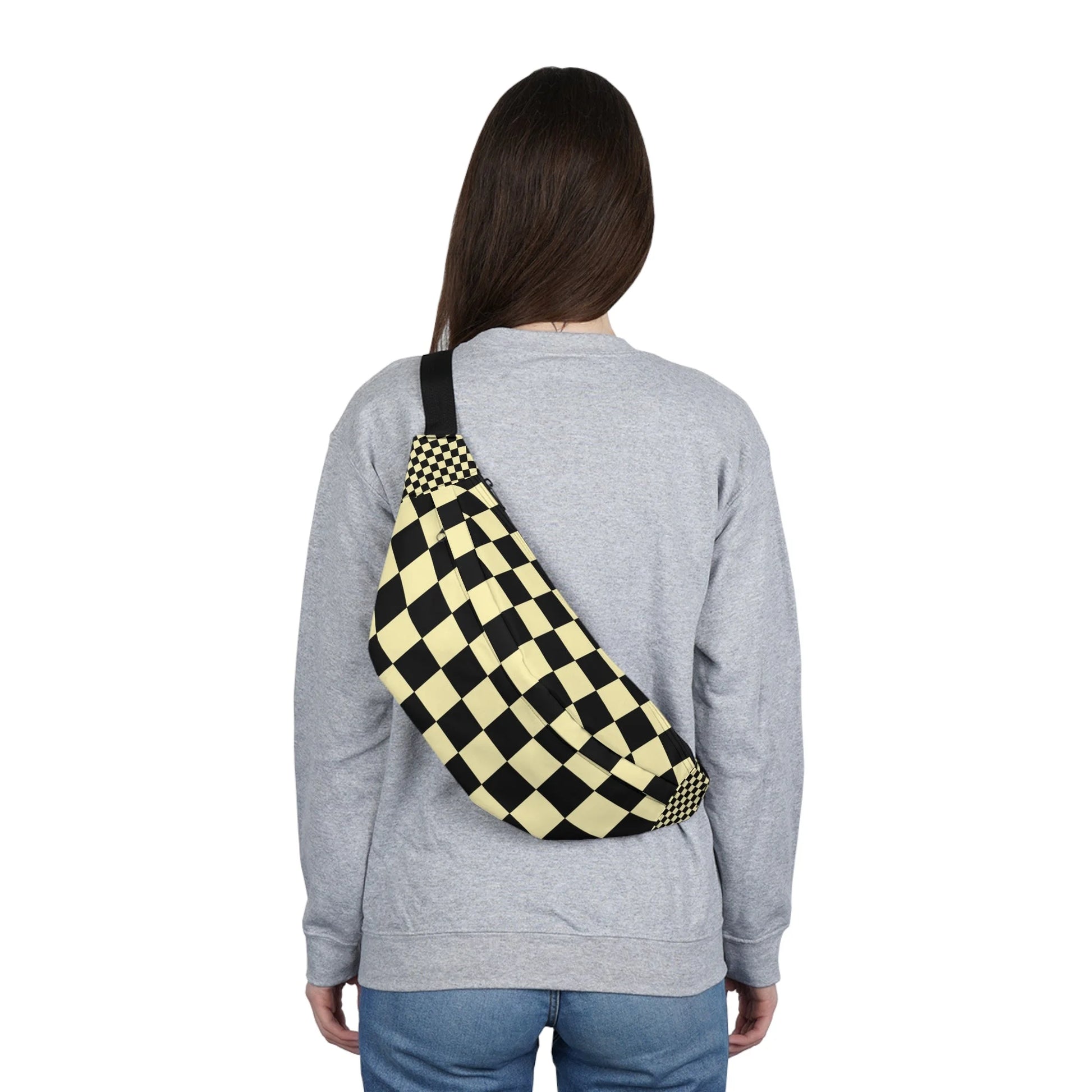 Practical Black and Yellow Checkered Fanny Pack, Artsulli - Art is Long, Life is Short, Bags, , , , , , , 