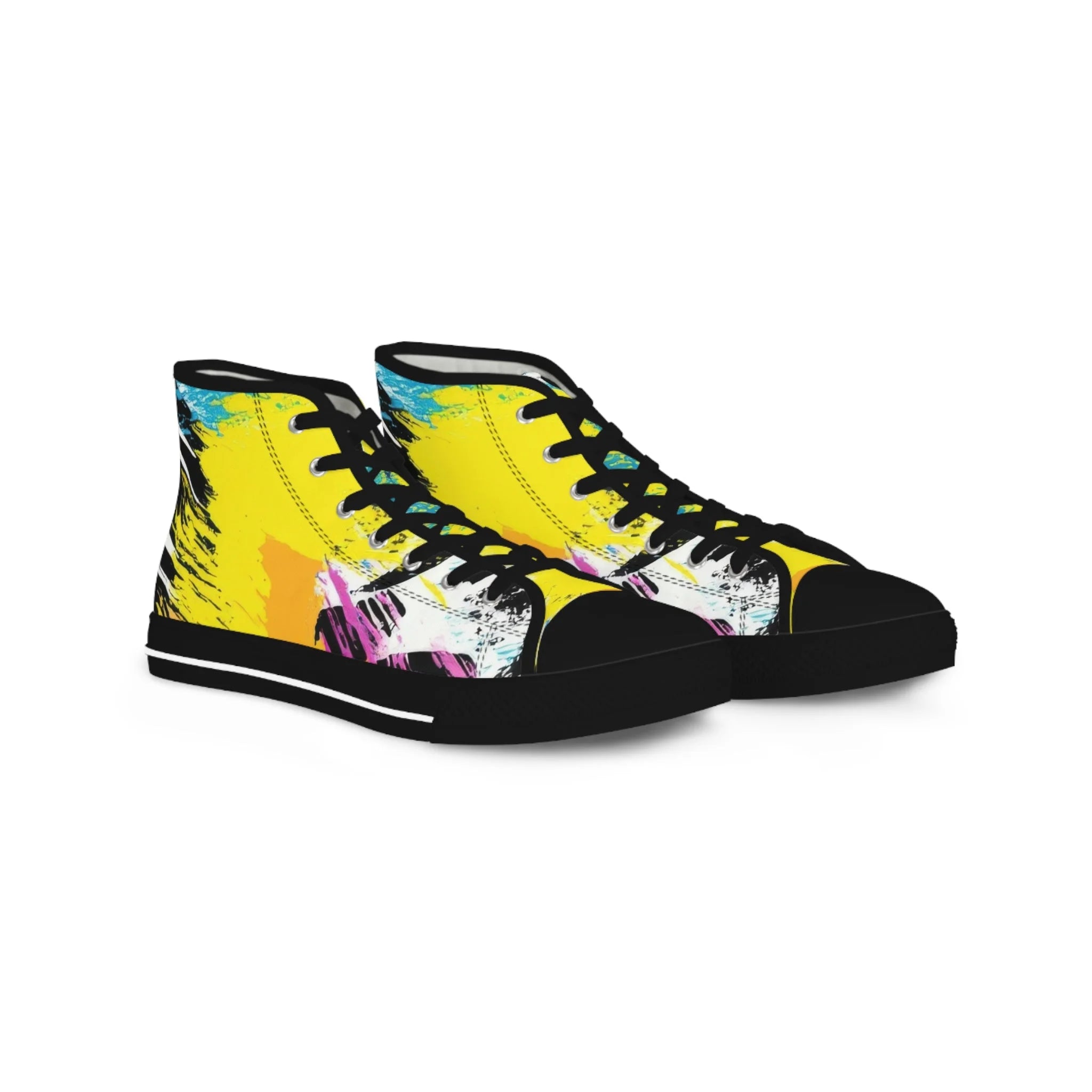 Print x Paint Men's Yellow Canvas High Top Canvas Sneakers, Artsulli - Art is Long, Life is Short, Shoes, Size, US 5, Color, Black sole, , , 17859375028902