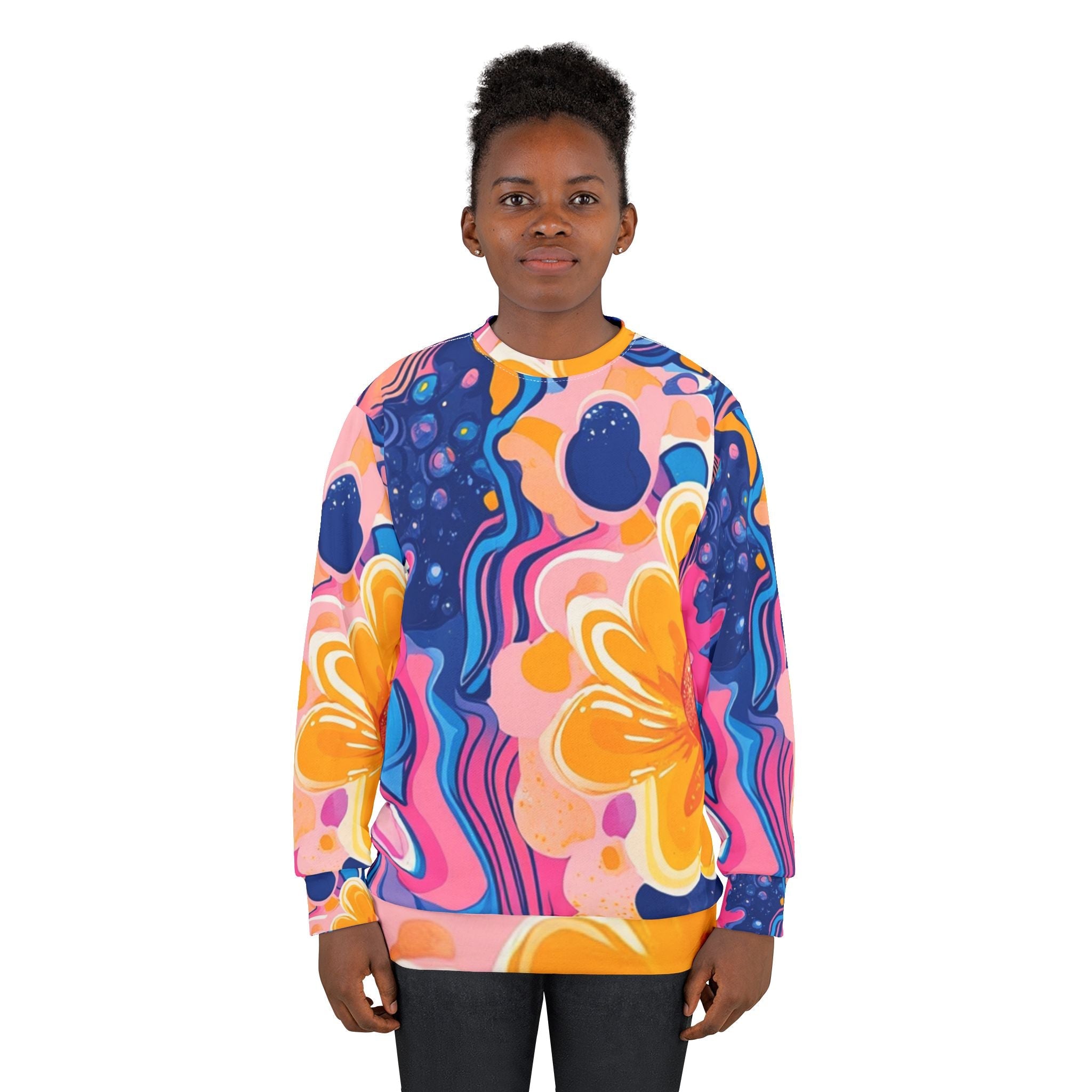 Psychedelic Floral Abstract Sweatshirt, Artsulli - Art is Long, Life is Short, All Over Prints, , , , , , , 