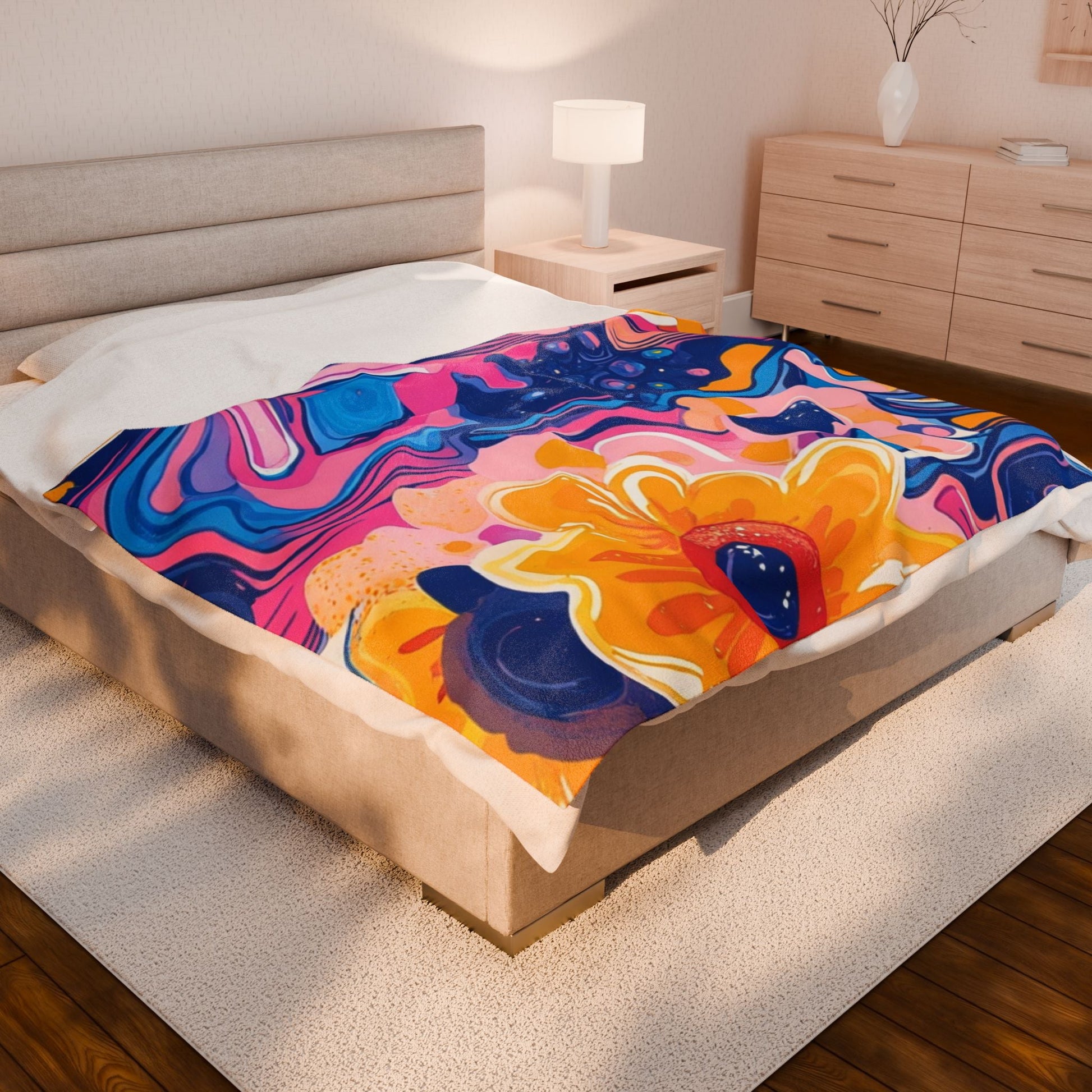 Psychedelic Floral Velveteen Blanket, Artsulli - Art is Long, Life is Short, All Over Prints, , , , , , , 