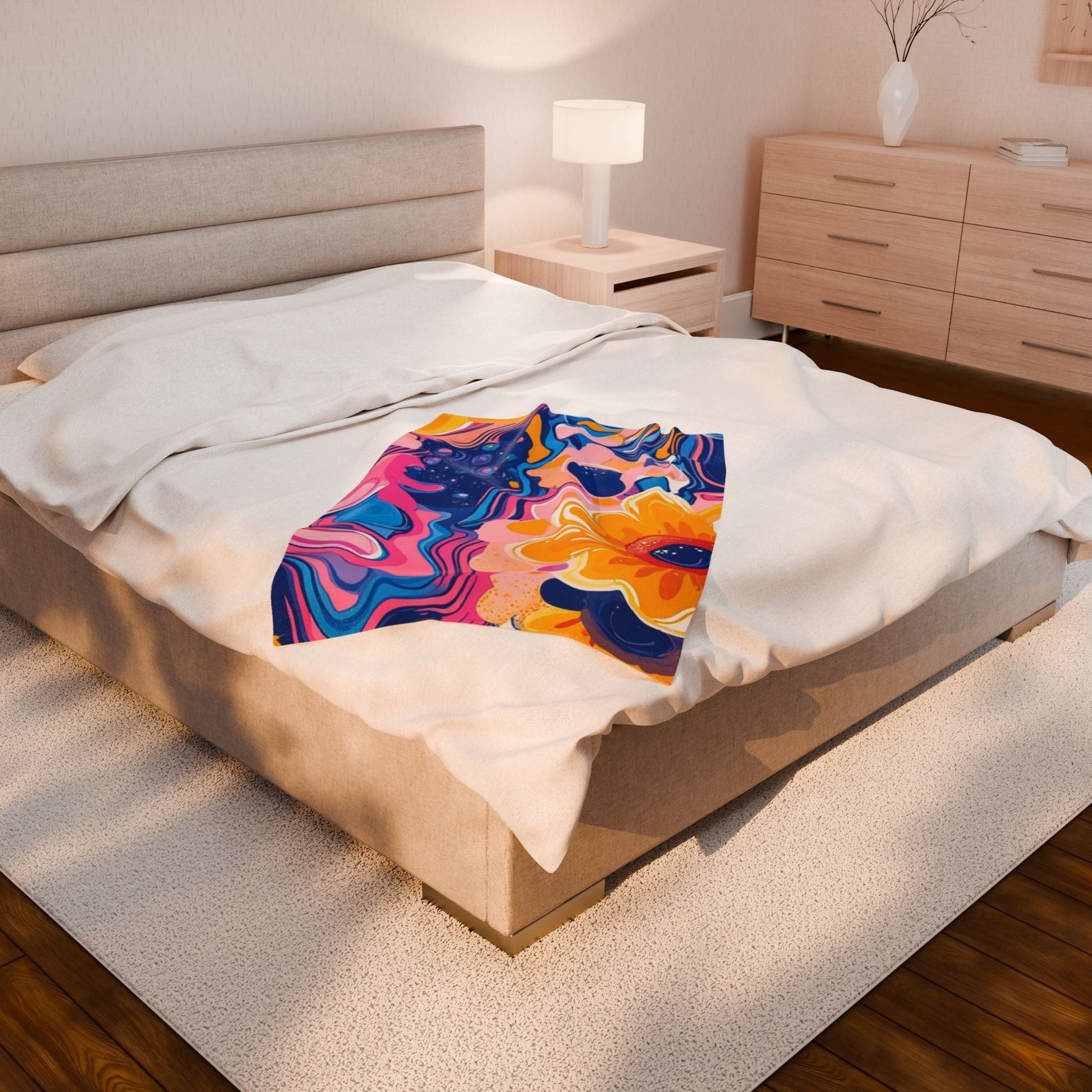 Psychedelic Floral Velveteen Blanket, Artsulli - Art is Long, Life is Short, All Over Prints, , , , , , , 
