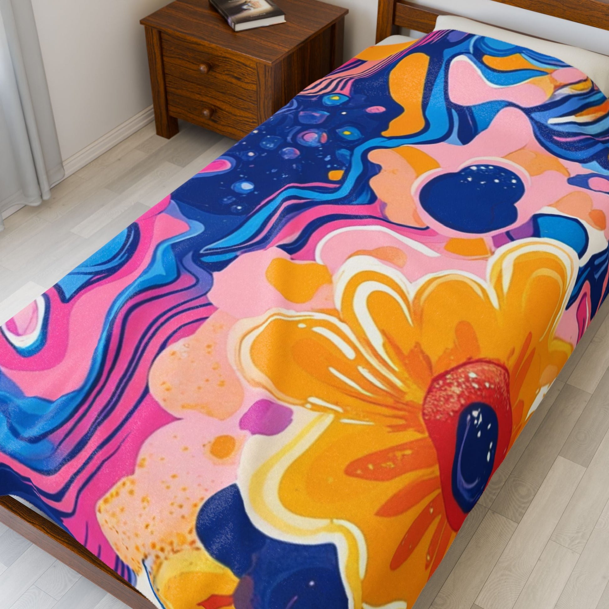 Psychedelic Floral Velveteen Blanket, Artsulli - Art is Long, Life is Short, All Over Prints, , , , , , , 