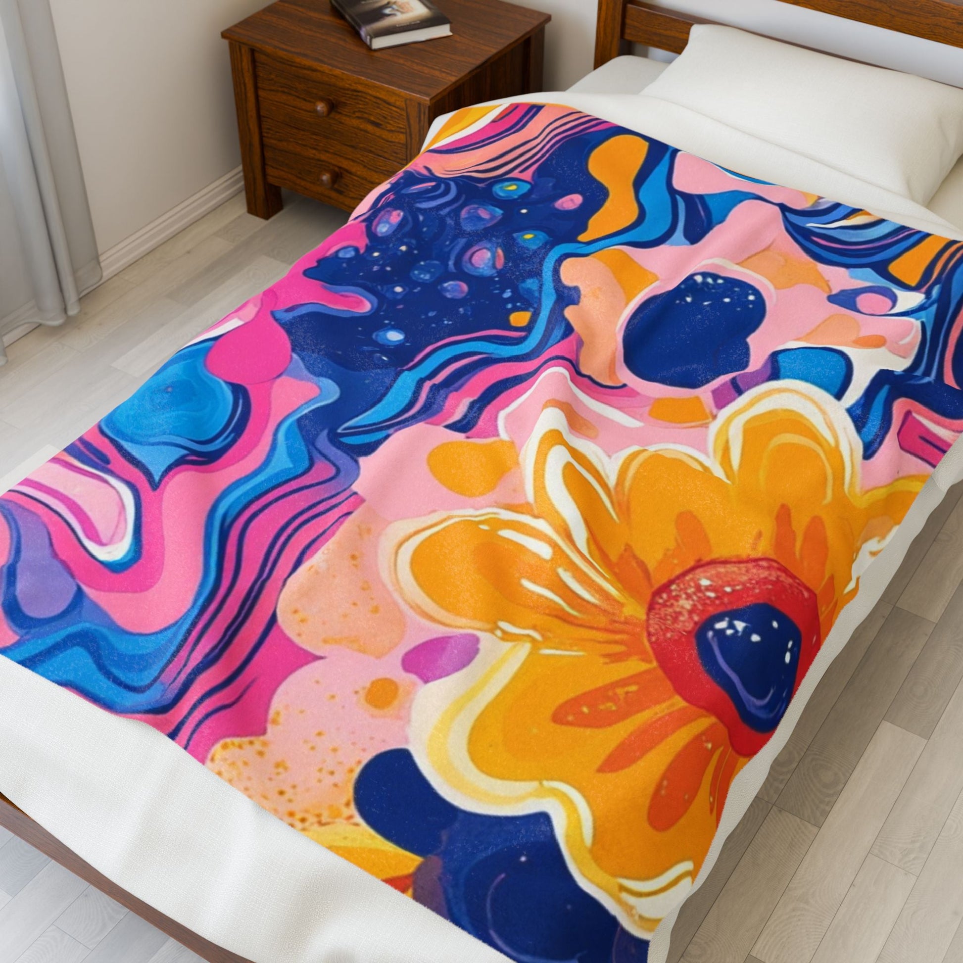 Psychedelic Floral Velveteen Blanket, Artsulli - Art is Long, Life is Short, All Over Prints, , , , , , , 