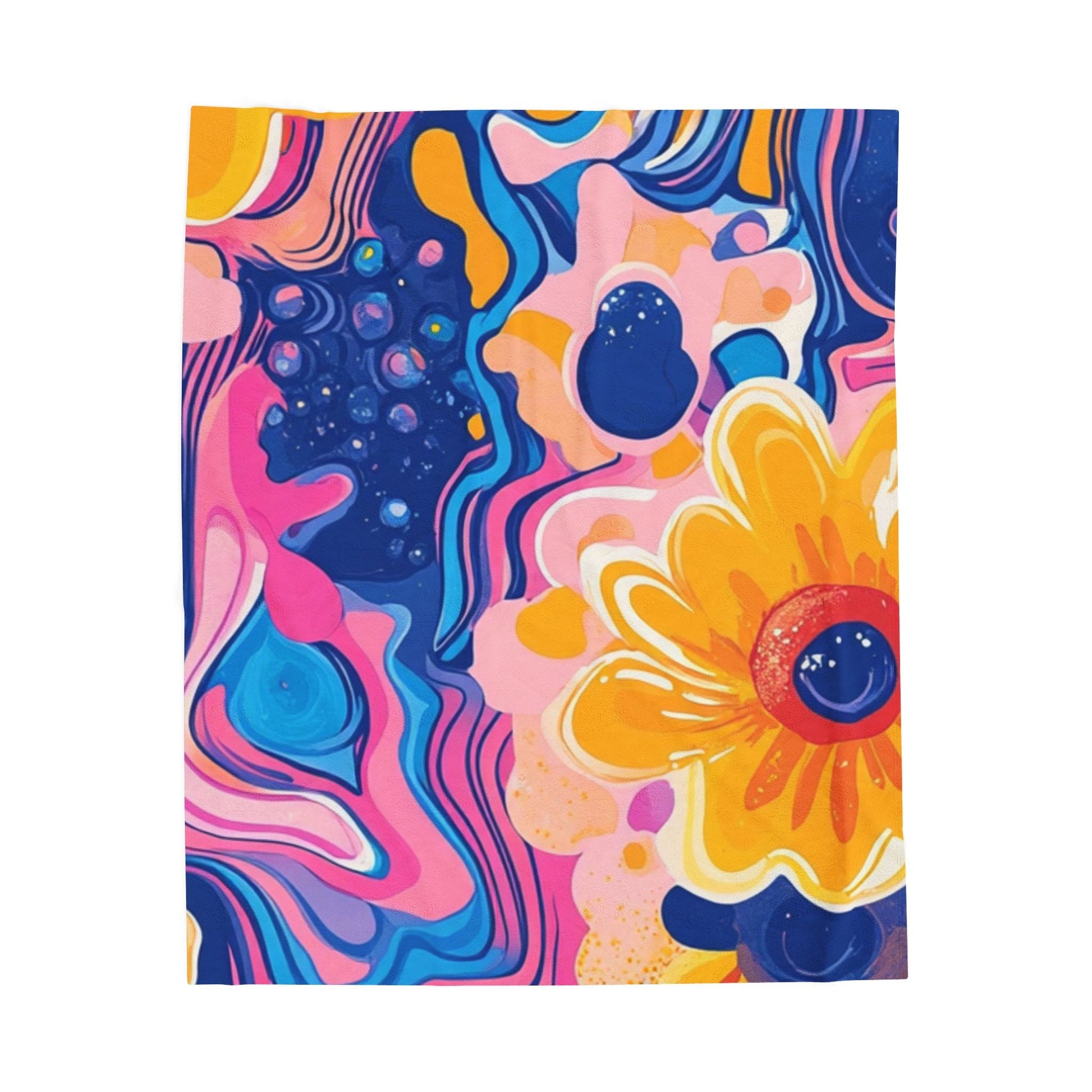 Psychedelic Floral Velveteen Blanket, Artsulli - Art is Long, Life is Short, All Over Prints, Size, 50" × 60", , , , , 73681007514435828375