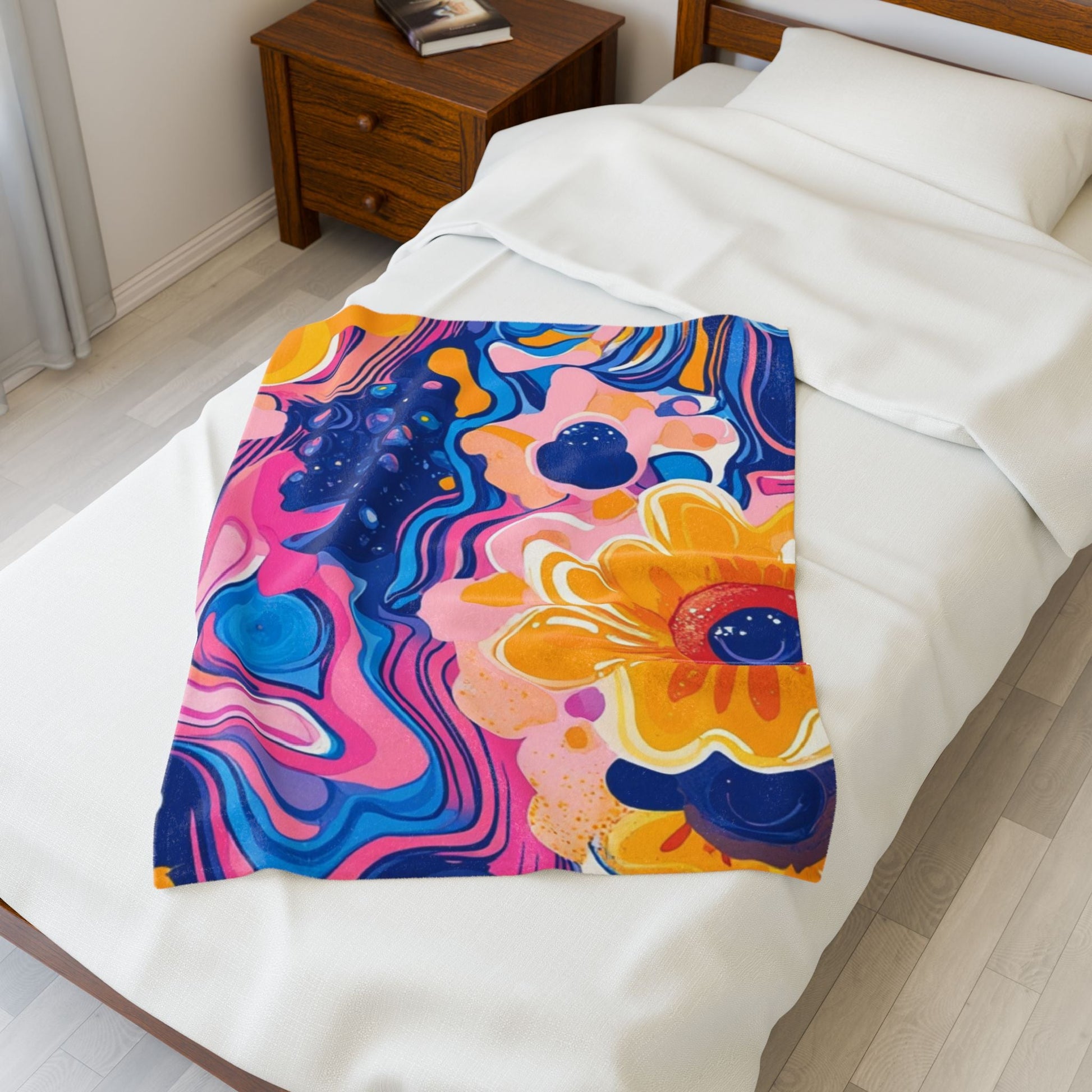 Psychedelic Floral Velveteen Blanket, Artsulli - Art is Long, Life is Short, All Over Prints, , , , , , , 