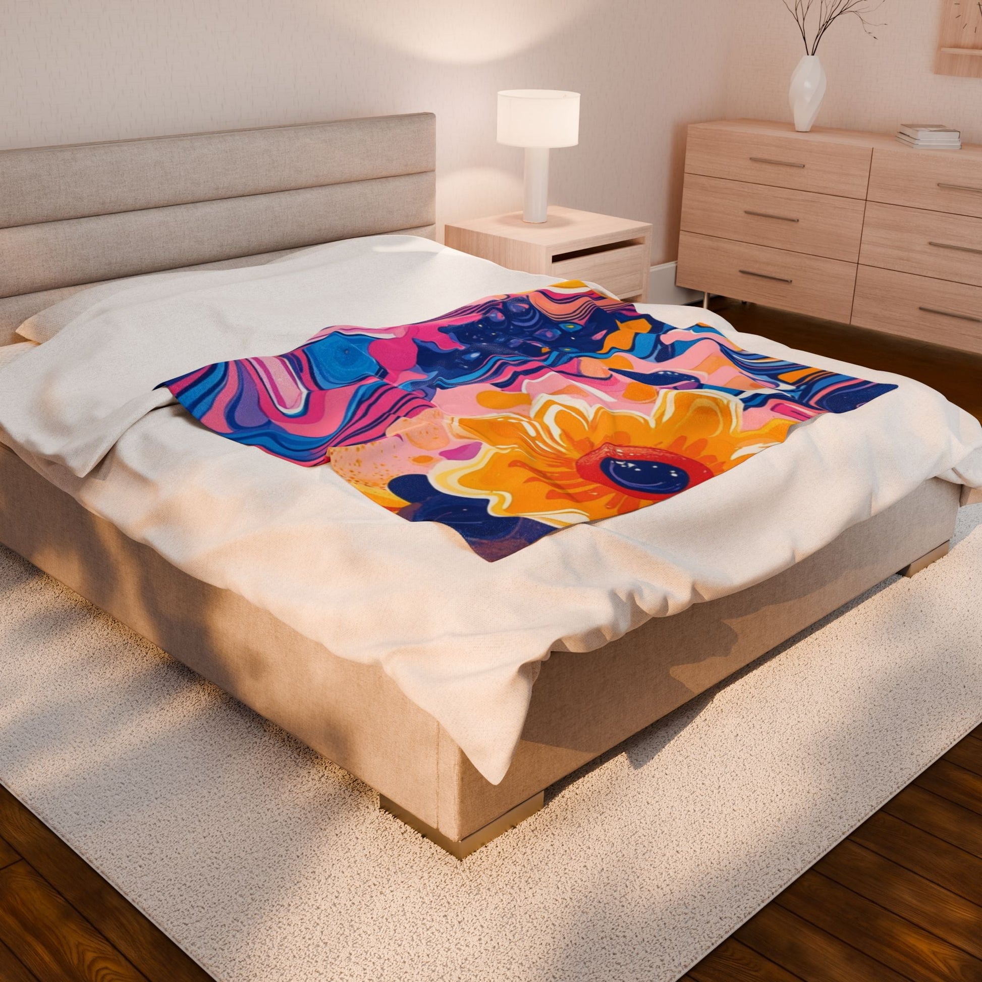 Psychedelic Floral Velveteen Blanket, Artsulli - Art is Long, Life is Short, All Over Prints, , , , , , , 