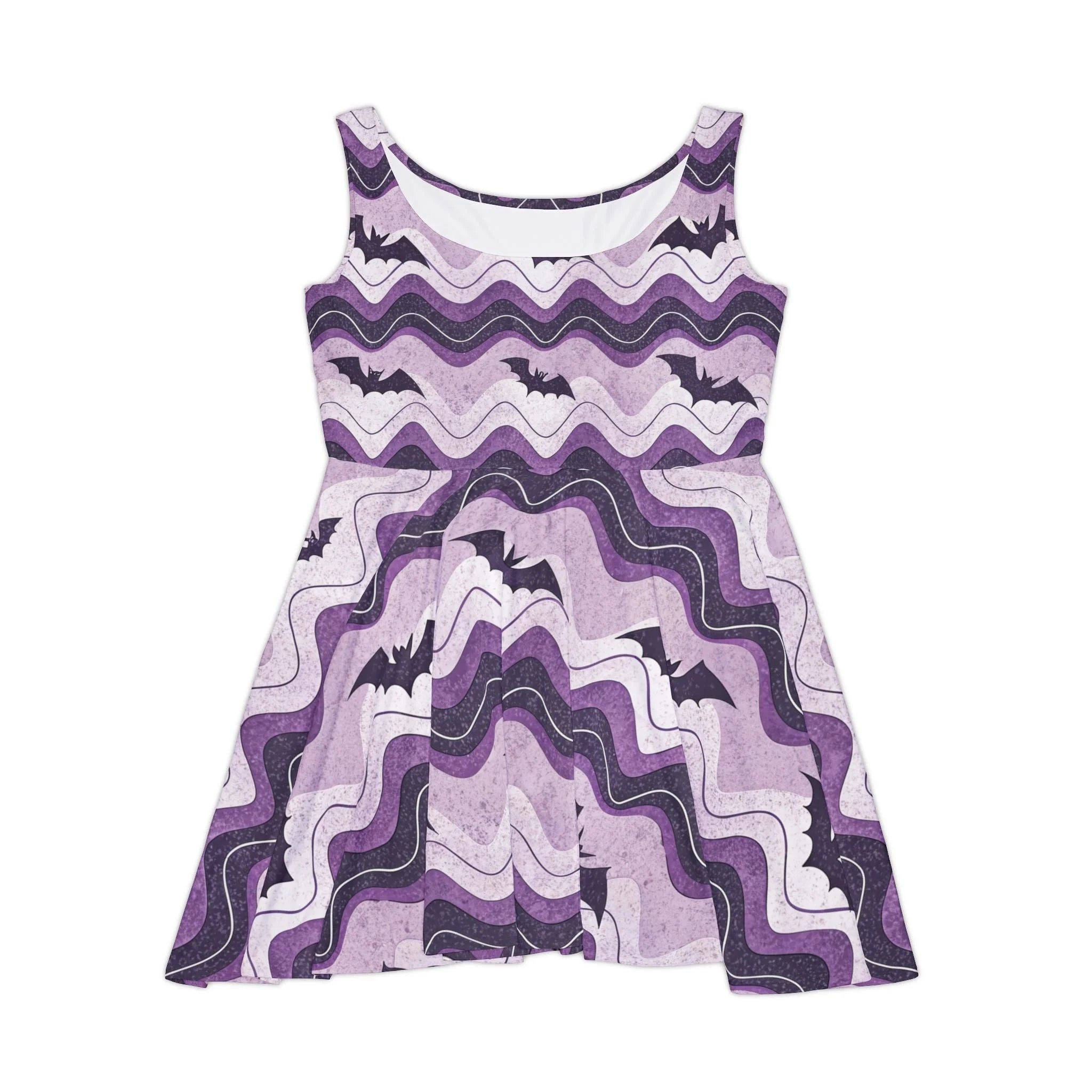 Purple and Black Bat Custom Skater Dress, Artsulli - Art is Long, Life is Short, All Over Prints, Size, XS, , , , , 51653200238963