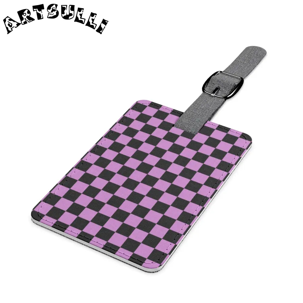 Purple and Black Checkered Luggage Tag, Artsulli - Art is Long, Life is Short, Accessories, , , , , , , 