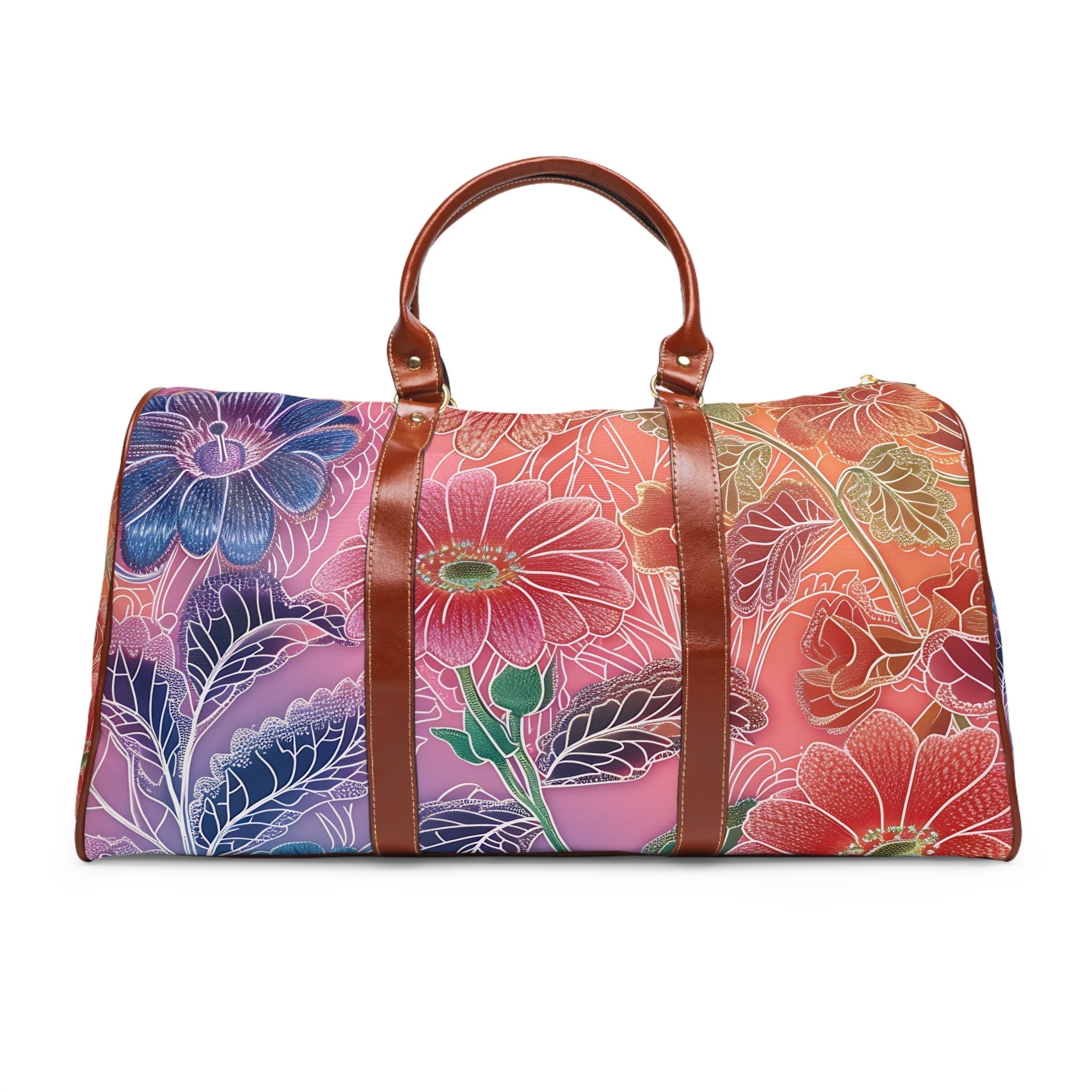 Purple and Blue Floral Waterproof Travel Bag, Artsulli - Art is Long, Life is Short, Bags, Size, 20" x 12", Color, Brown, , , 80582066843988335394