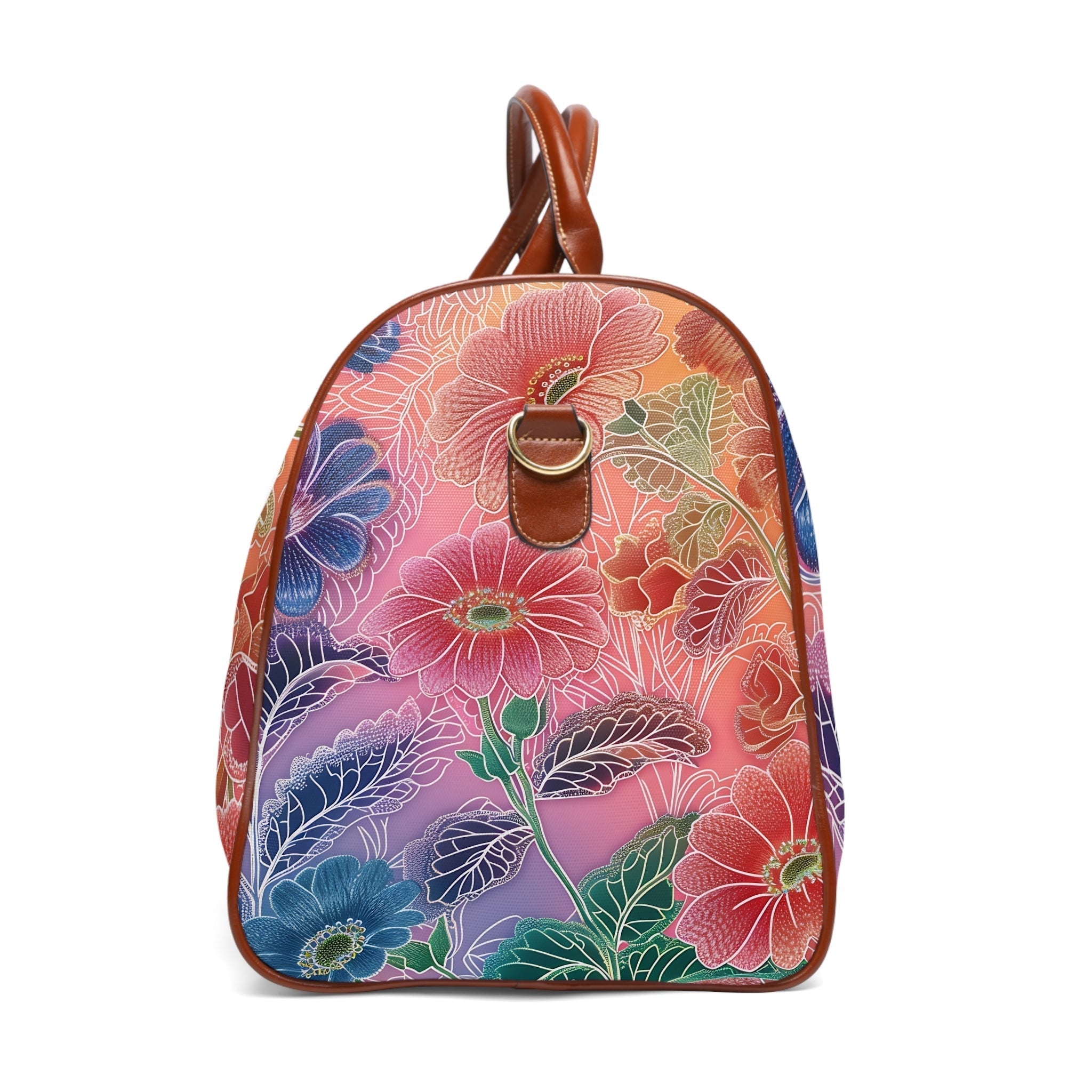 Purple and Blue Floral Waterproof Travel Bag, Artsulli - Art is Long, Life is Short, Bags, , , , , , , 