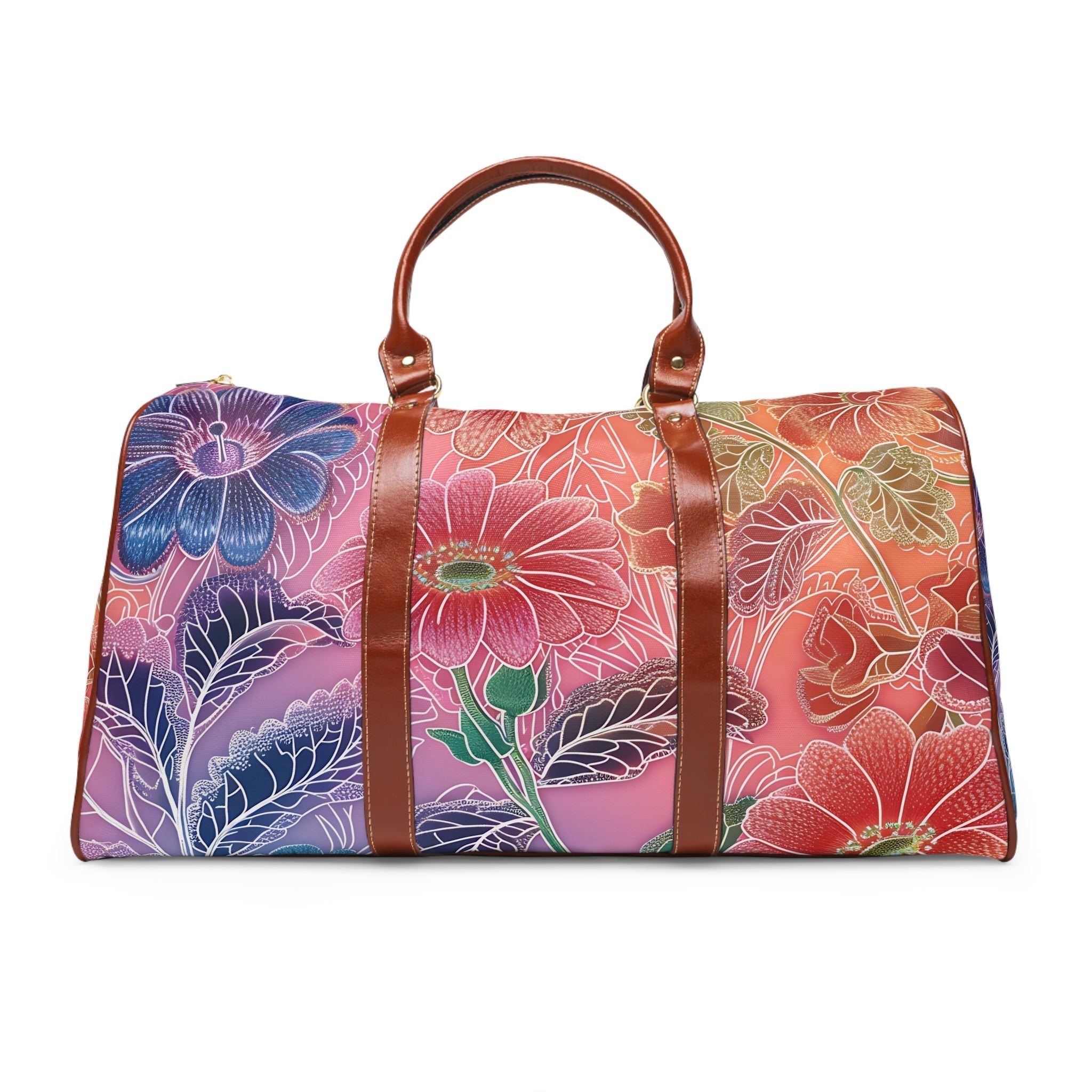 Purple and Blue Floral Waterproof Travel Bag, Artsulli - Art is Long, Life is Short, Bags, , , , , , , 