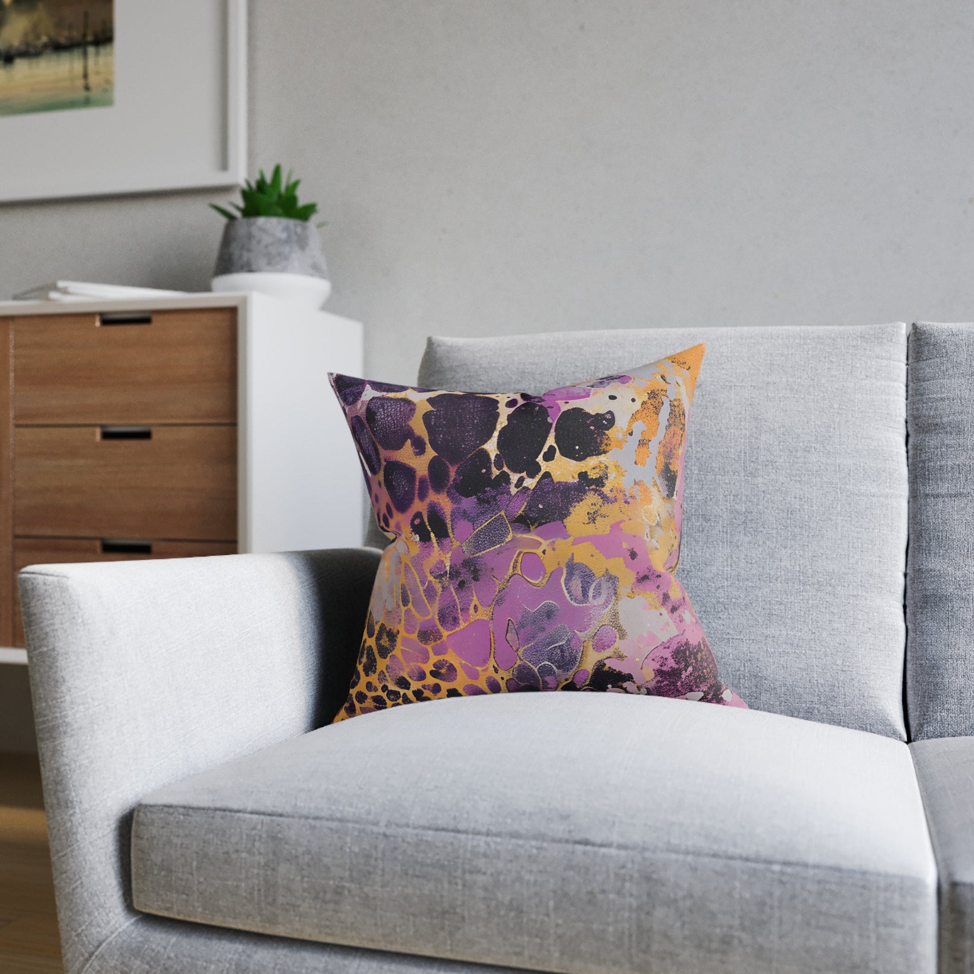 JAKKOUTTHEBXX Purple and Gold Abstract Art Throw Pillow 2025