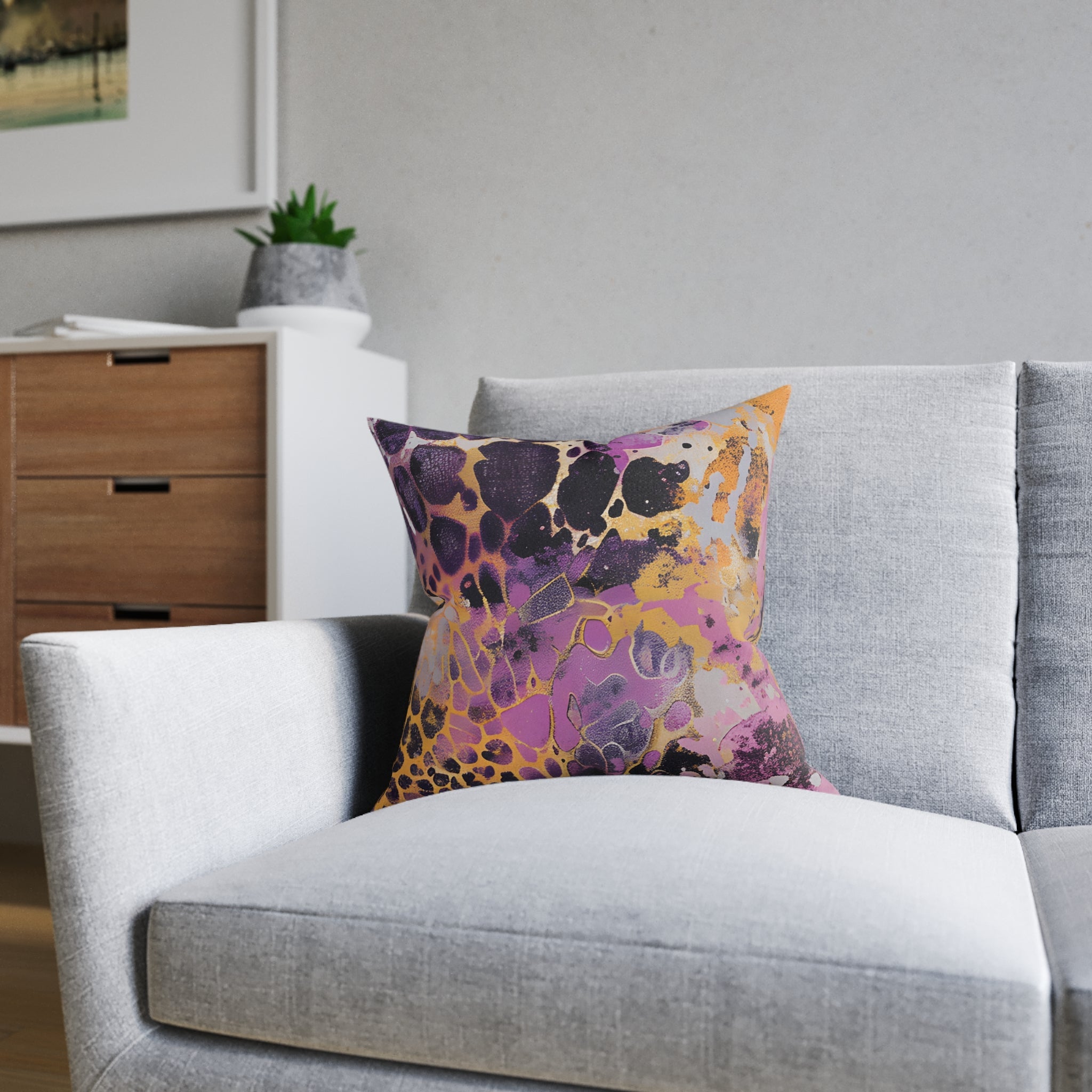 JAKKOUTTHEBXX Purple and Gold Abstract Art Throw Pillow 2025