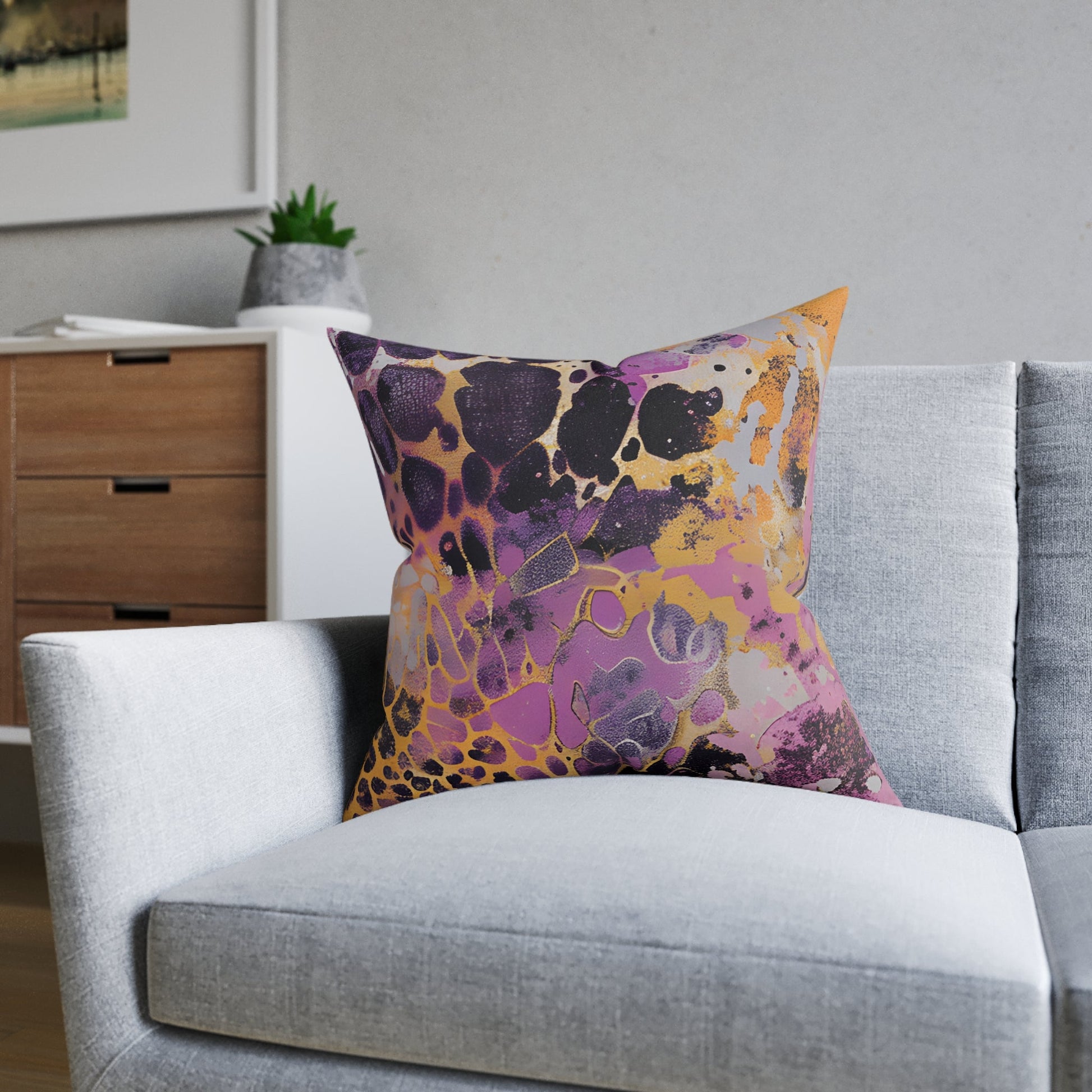 JAKKOUTTHEBXX Purple and Gold Abstract Art Throw Pillow 2025