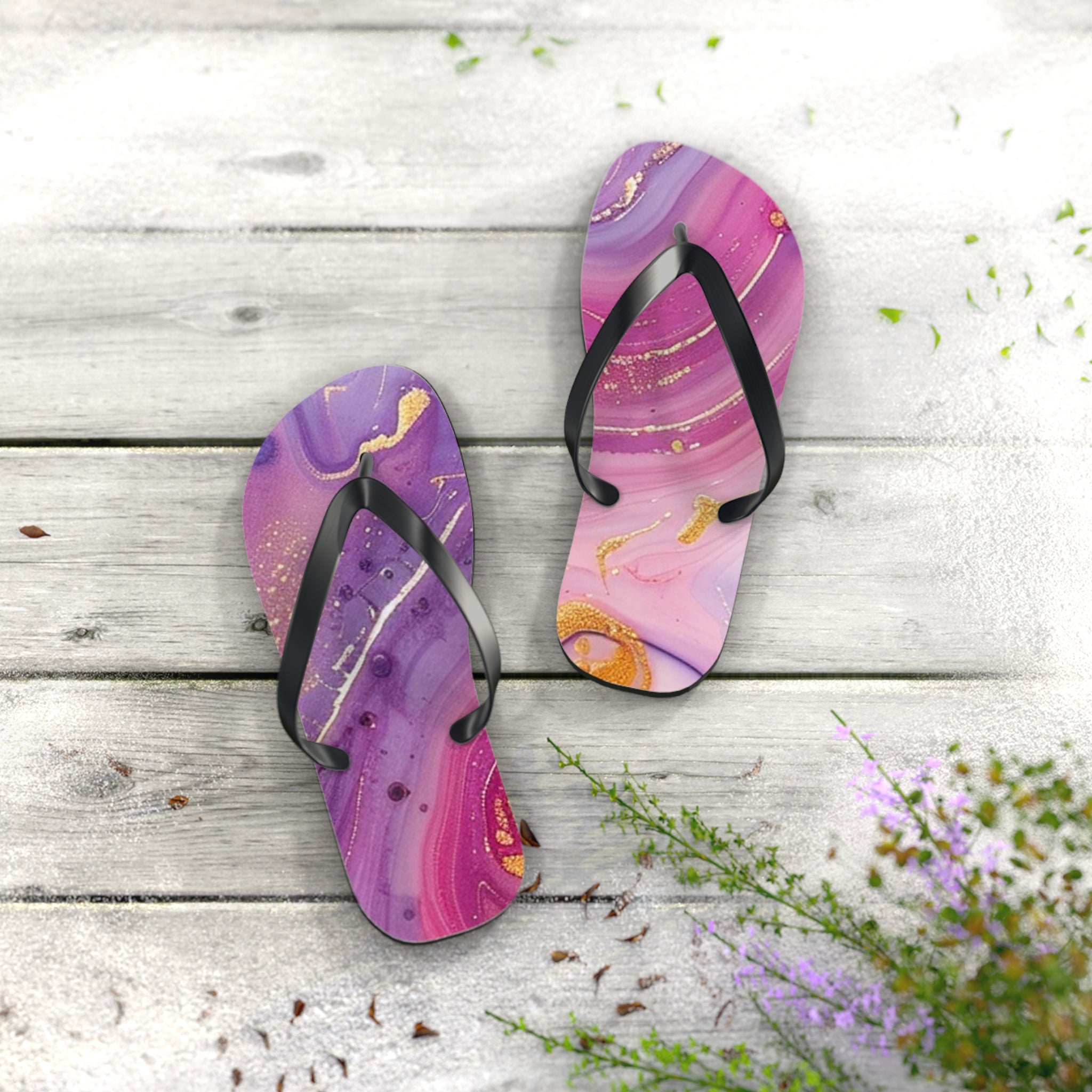 Purple and Gold Marble Flip Flops, Artsulli - Art is Long, Life is Short, Shoes, , , , , , , 