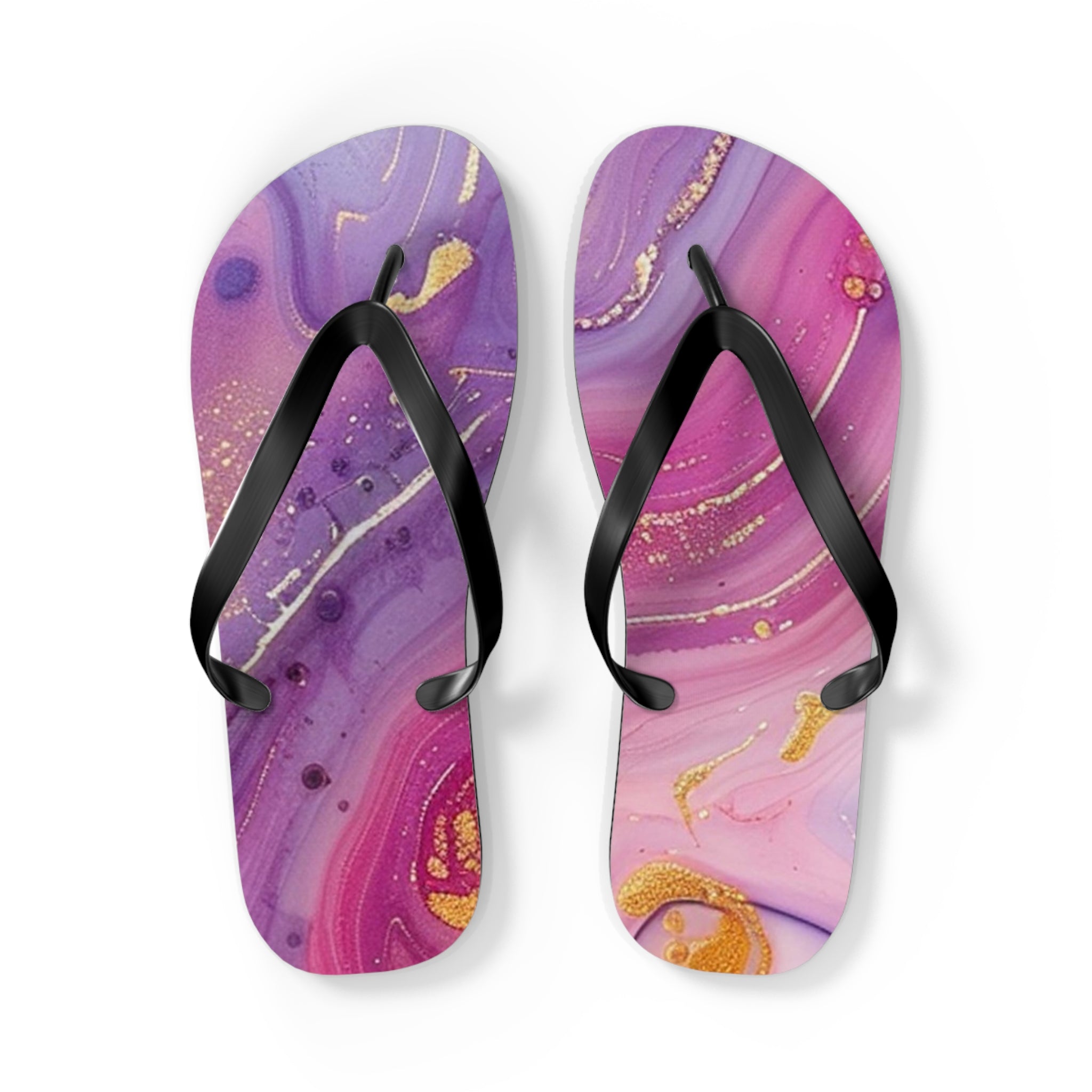 Purple and Gold Marble Flip Flops, Artsulli - Art is Long, Life is Short, Shoes, Size, L, Color, Black sole, , , 31669068353824953649