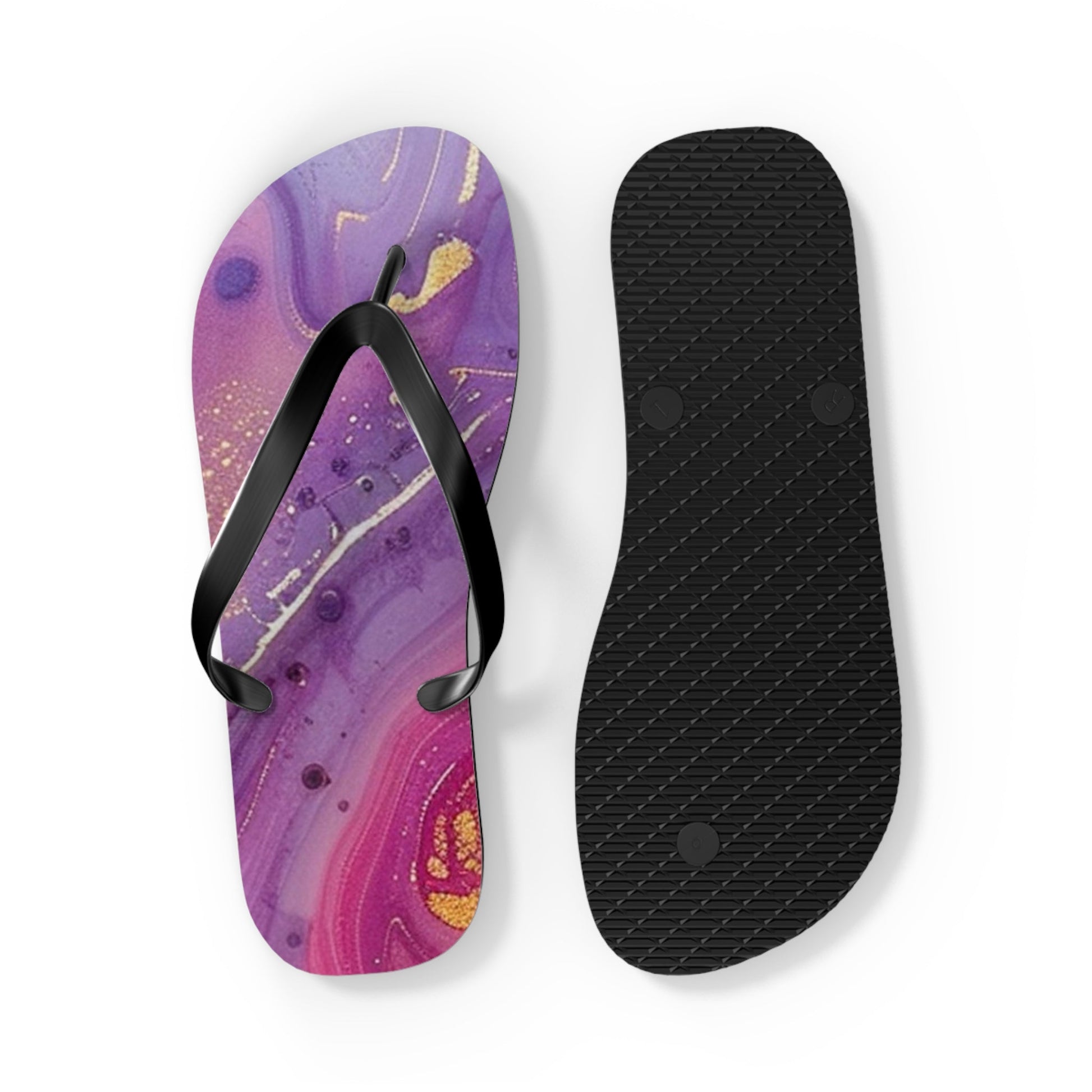 Purple and Gold Marble Flip Flops, Artsulli - Art is Long, Life is Short, Shoes, , , , , , , 