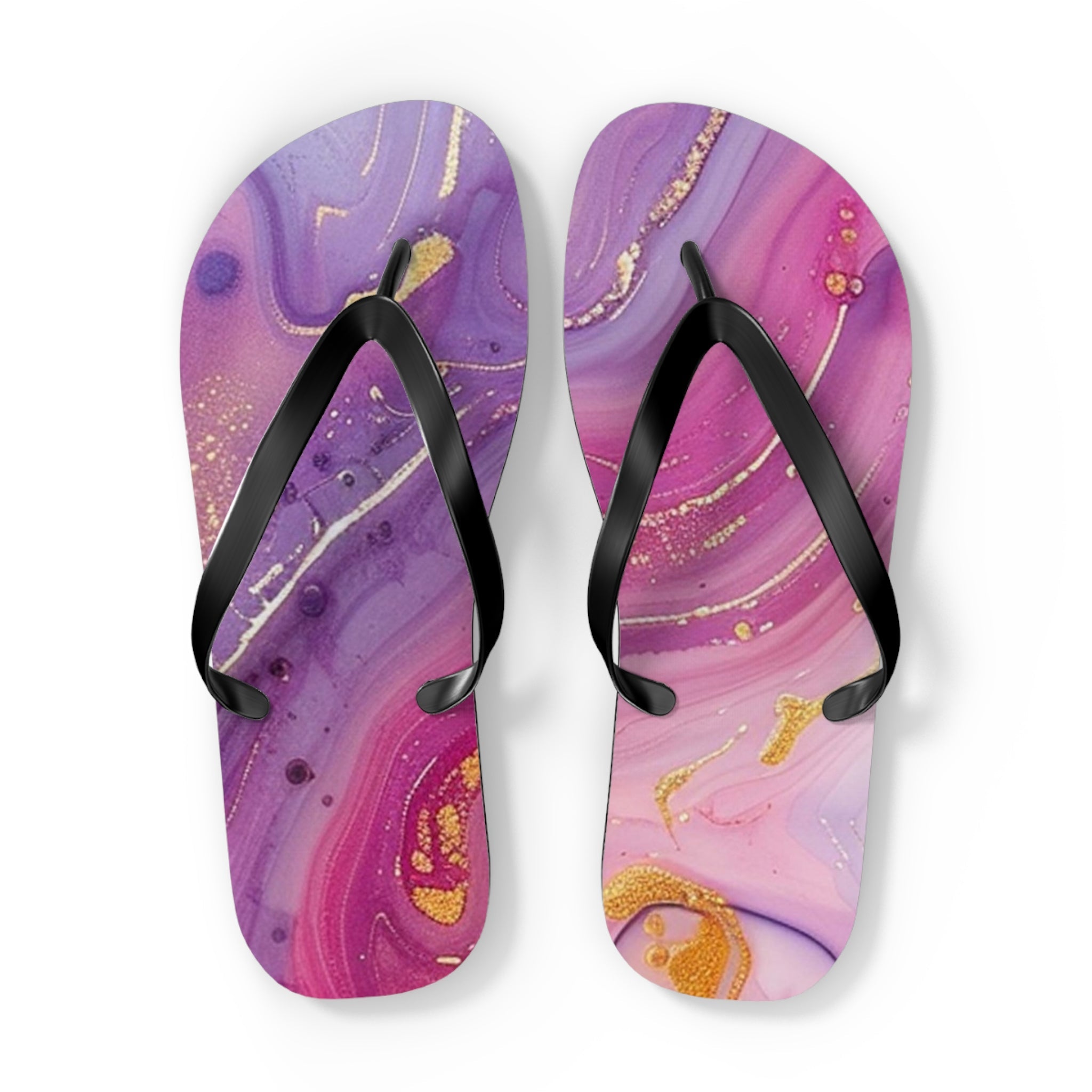 Purple and Gold Marble Flip Flops, Artsulli - Art is Long, Life is Short, Shoes, Size, XL, Color, Black sole, , , 11518600090644077836
