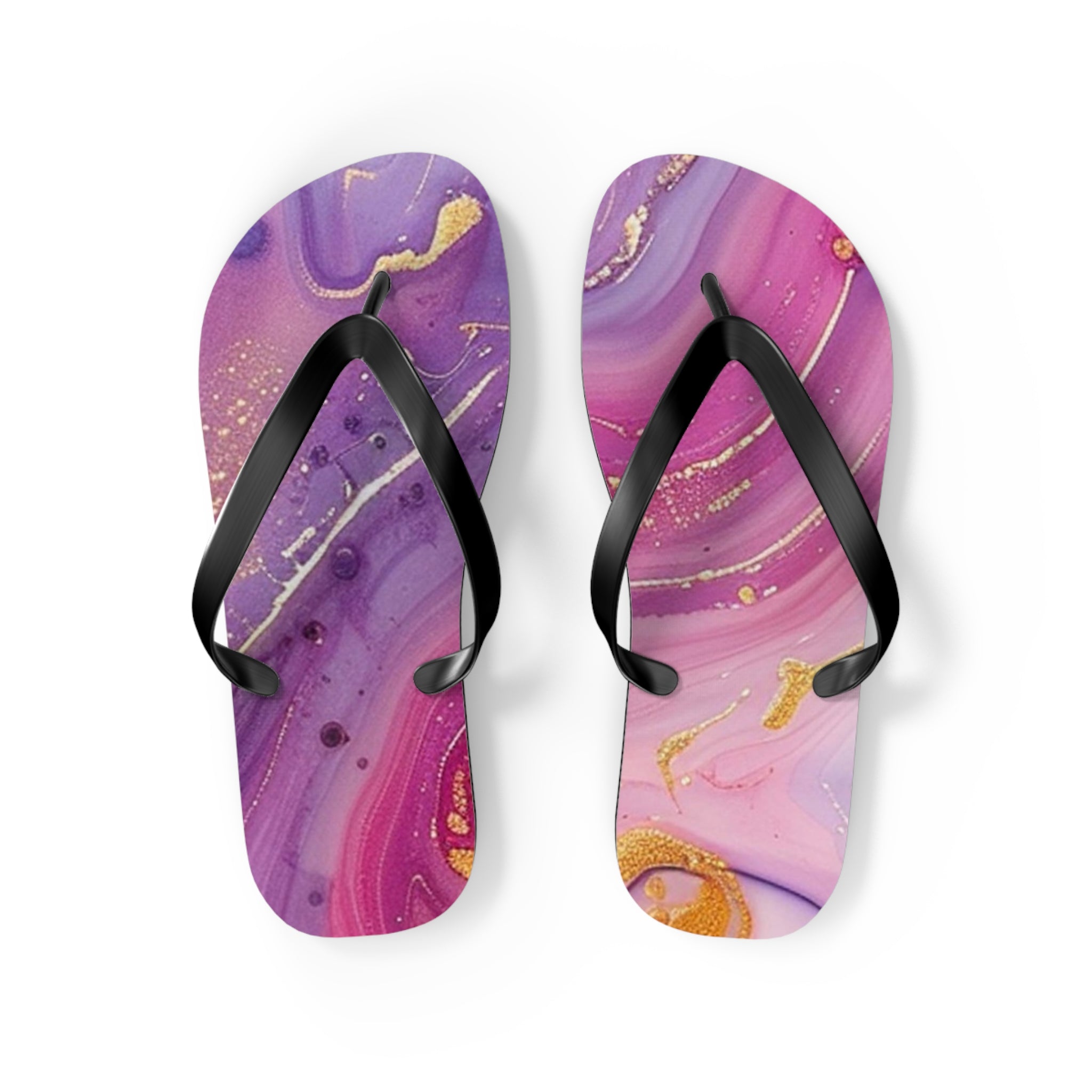 Purple and Gold Marble Flip Flops, Artsulli - Art is Long, Life is Short, Shoes, Size, M, Color, Black sole, , , 79260231358857284916