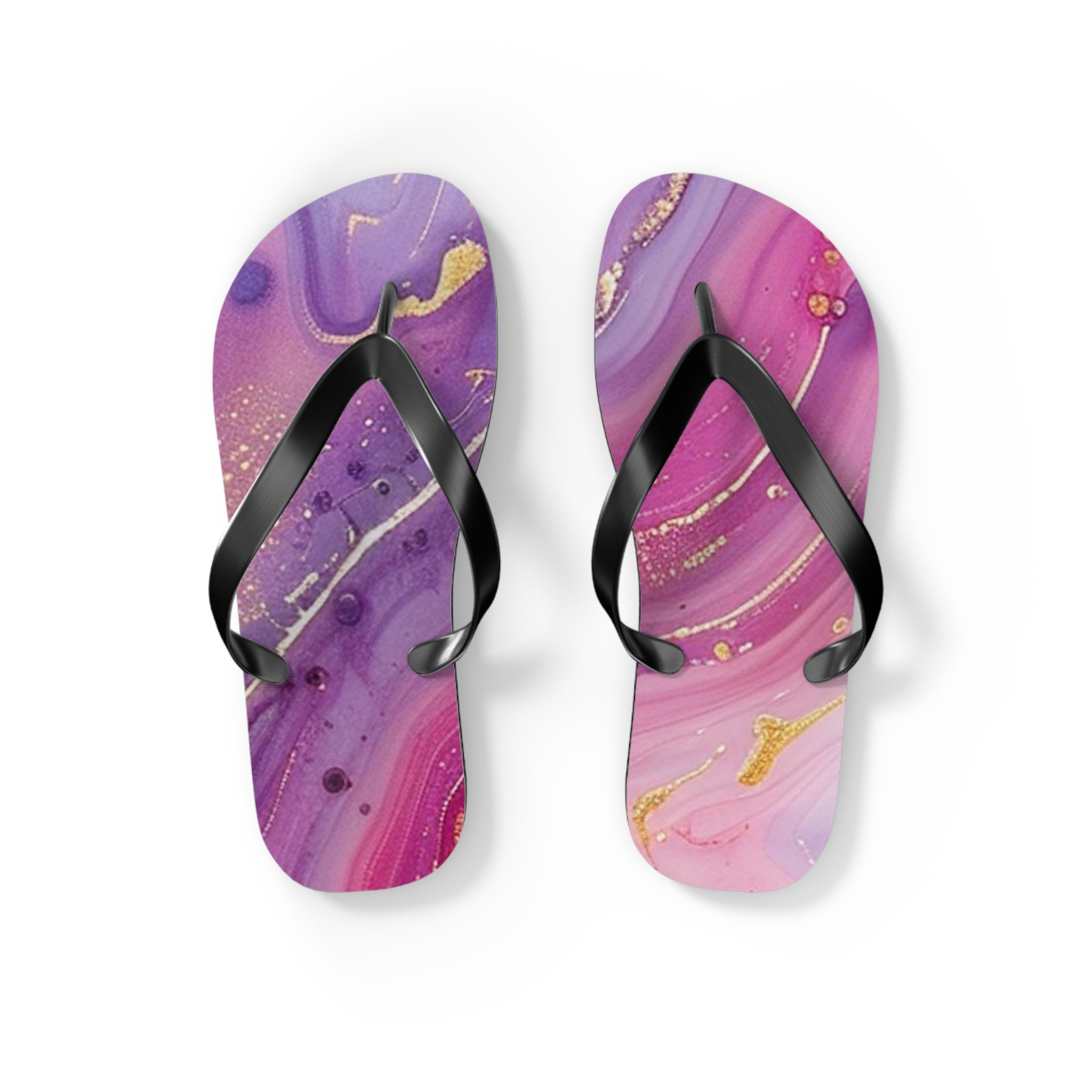 Purple and Gold Marble Flip Flops, Artsulli - Art is Long, Life is Short, Shoes, Size, S, Color, Black sole, , , 26005067966336359669