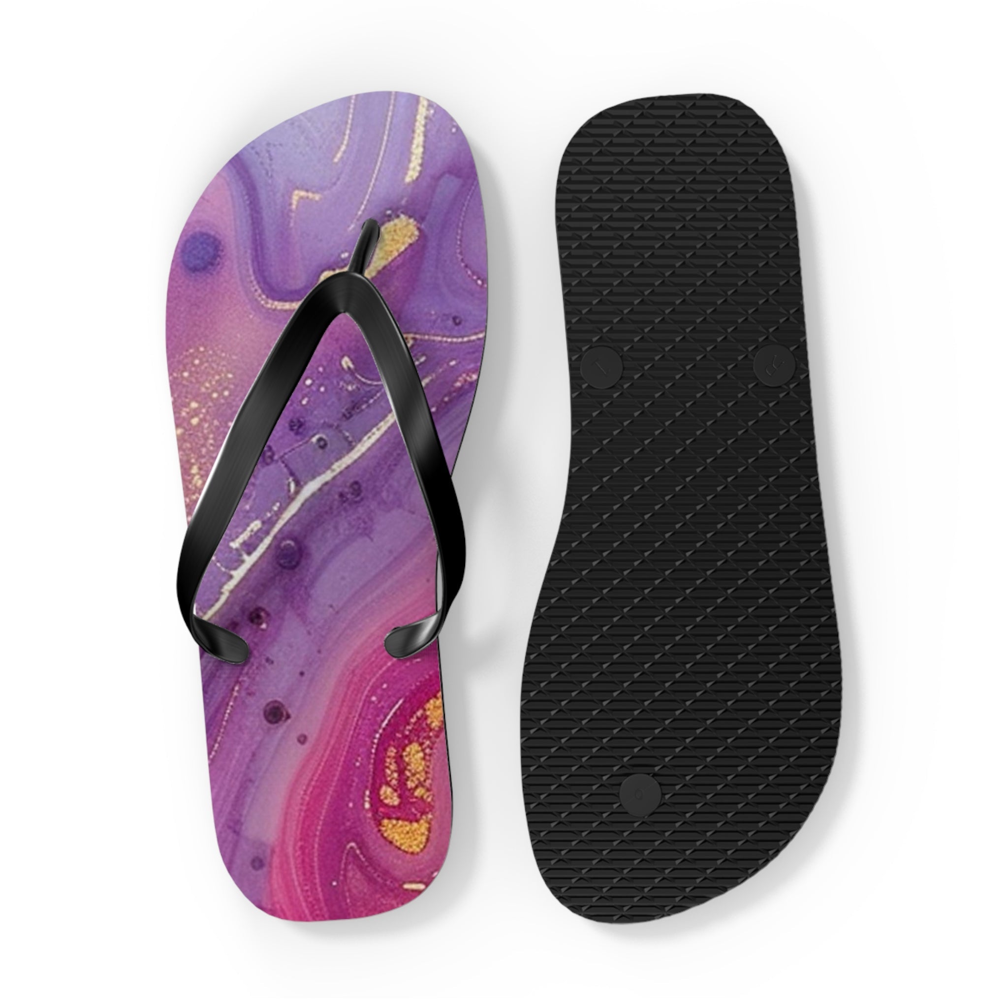 Purple and Gold Marble Flip Flops, Artsulli - Art is Long, Life is Short, Shoes, , , , , , , 