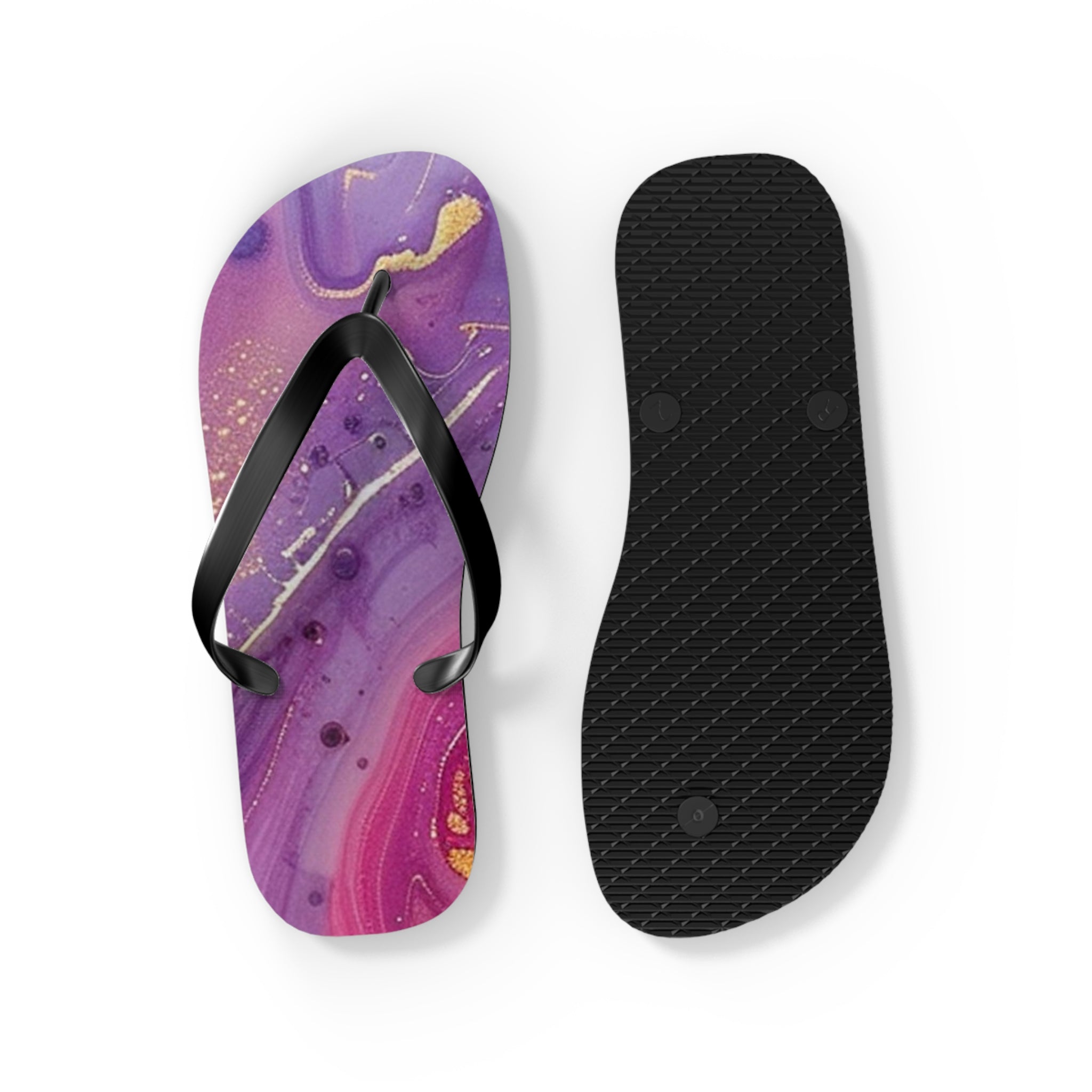 Purple and Gold Marble Flip Flops, Artsulli - Art is Long, Life is Short, Shoes, , , , , , , 