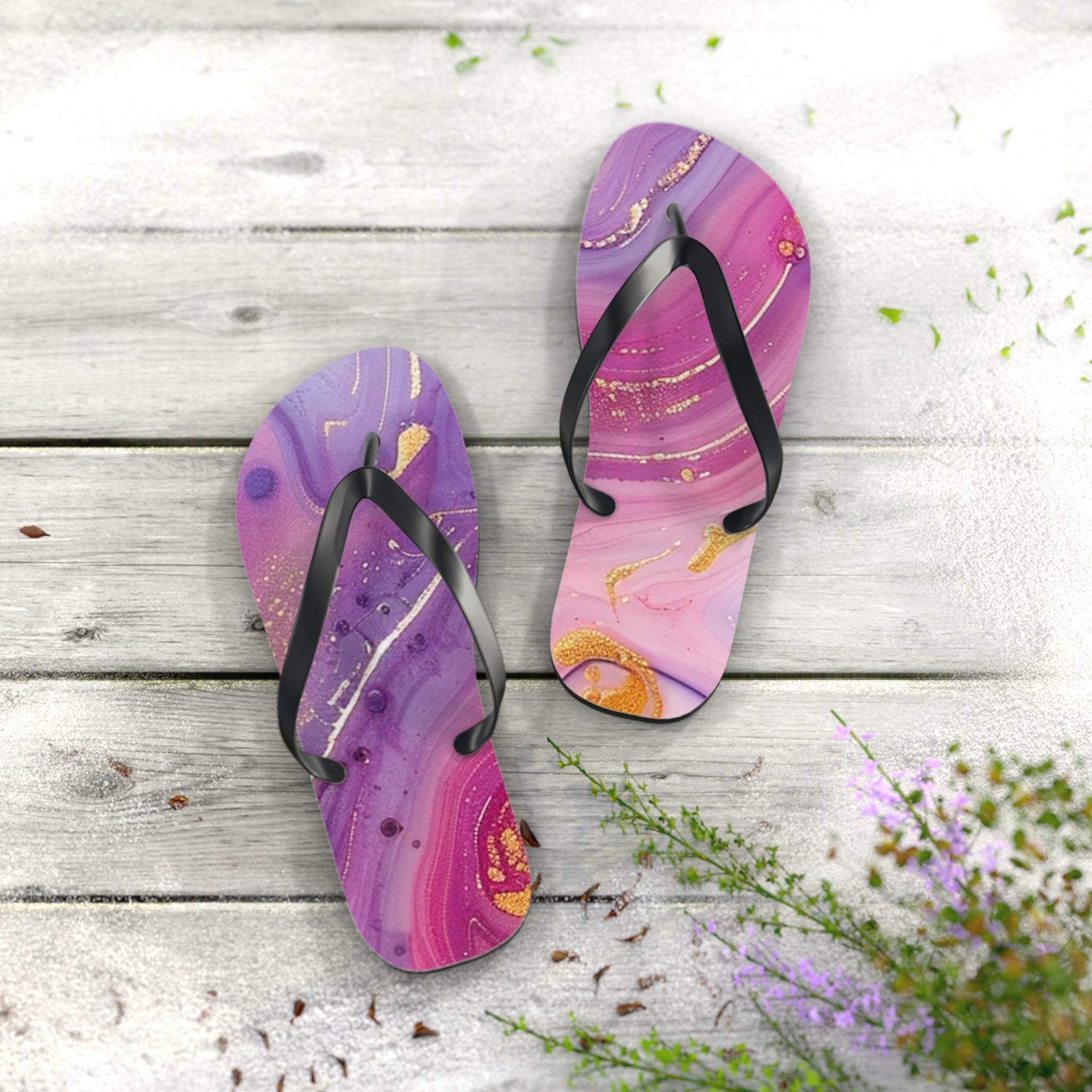 Purple and Gold Marble Flip Flops, Artsulli - Art is Long, Life is Short, Shoes, , , , , , , 
