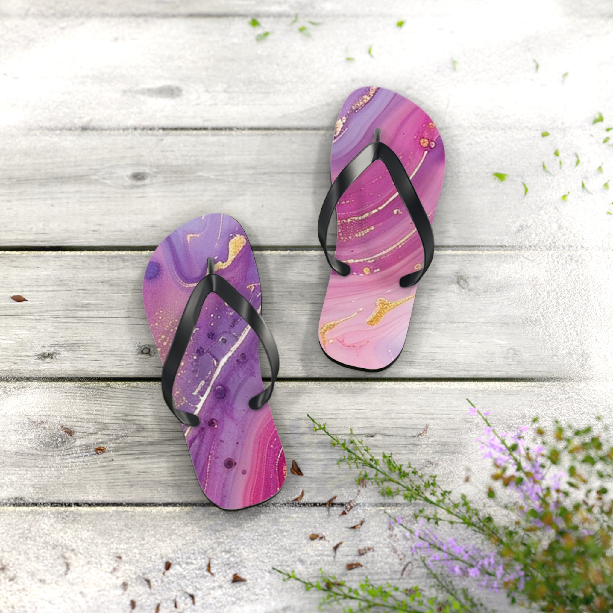 Purple and Gold Marble Flip Flops, Artsulli - Art is Long, Life is Short, Shoes, , , , , , , 