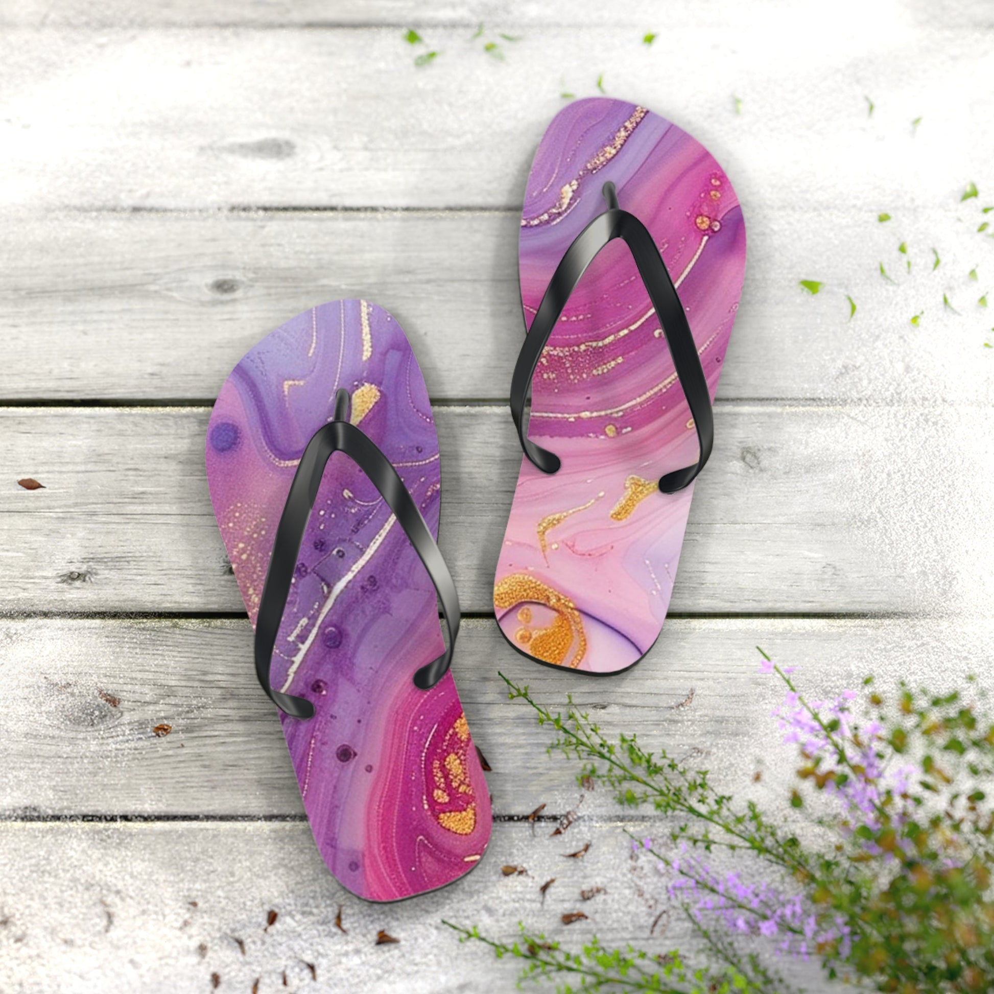 Purple and Gold Marble Flip Flops, Artsulli - Art is Long, Life is Short, Shoes, , , , , , , 