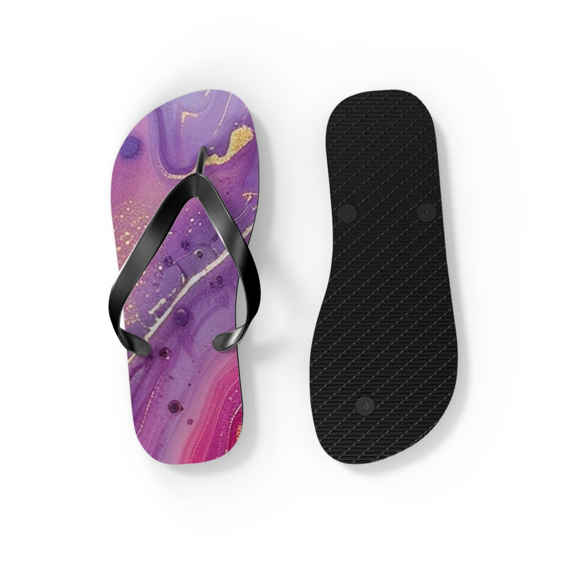 Purple and Gold Marble Flip Flops, Artsulli - Art is Long, Life is Short, Shoes, , , , , , , 