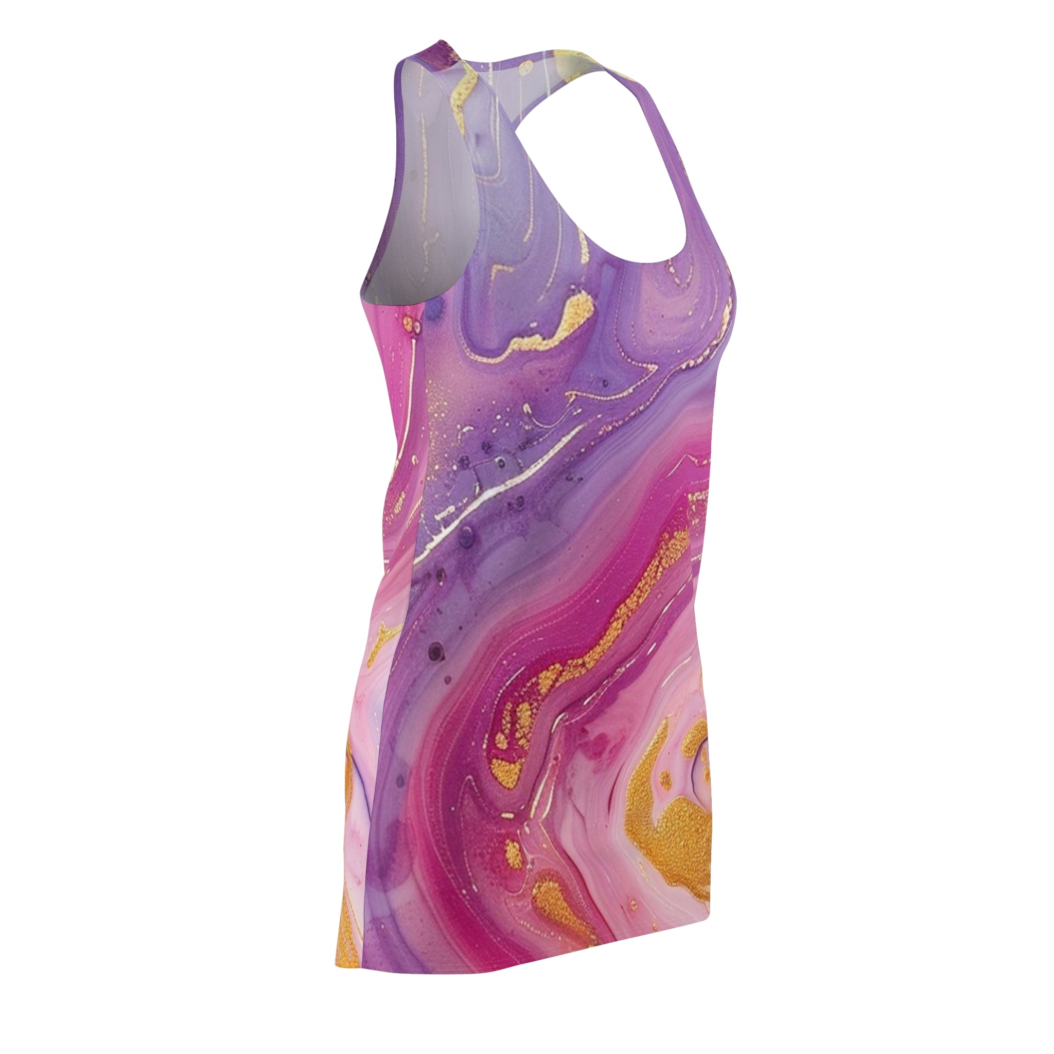 Purple and Gold Marble Racerback Dress, Artsulli - Art is Long, Life is Short, All Over Prints, , , , , , , 