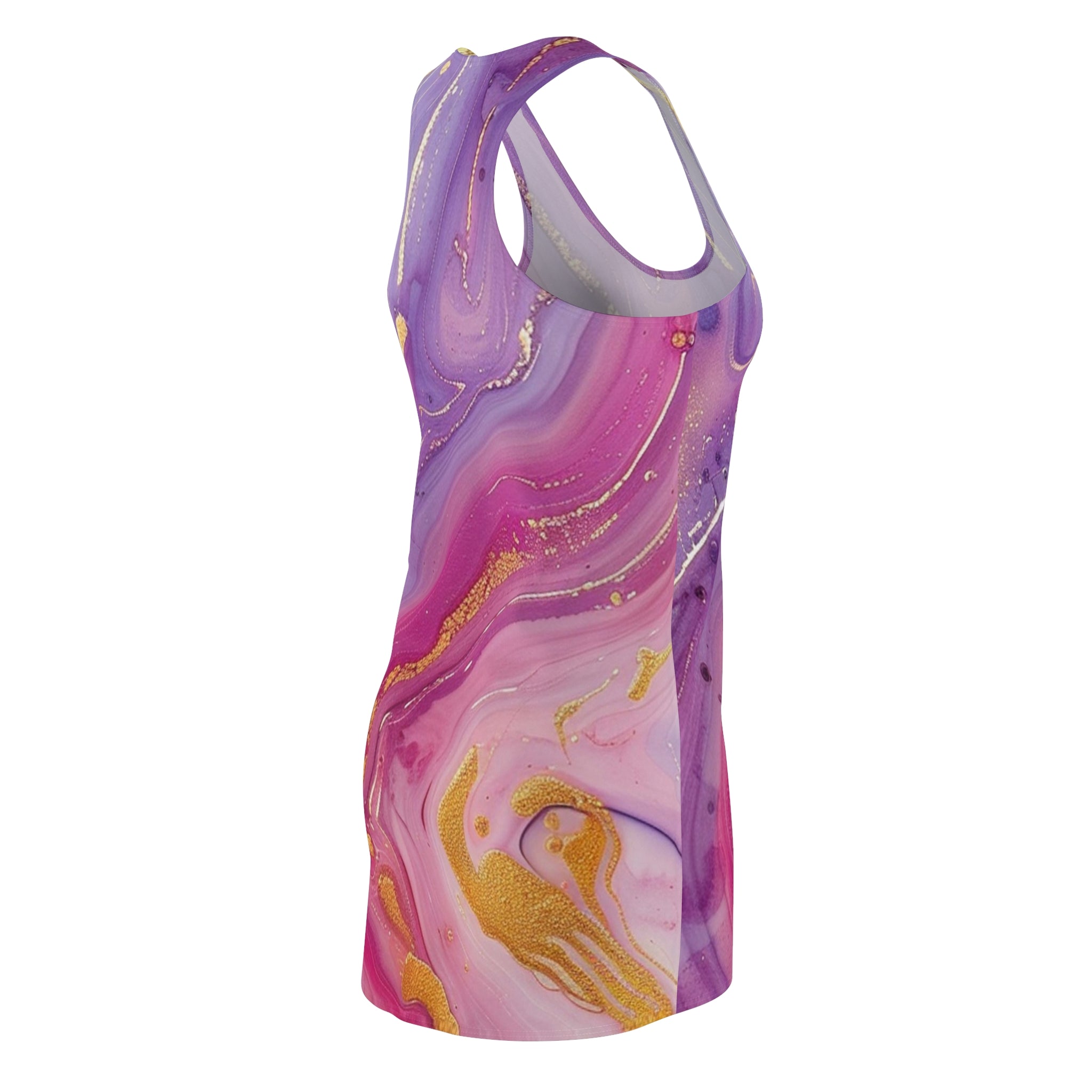 Purple and Gold Marble Racerback Dress, Artsulli - Art is Long, Life is Short, All Over Prints, , , , , , , 