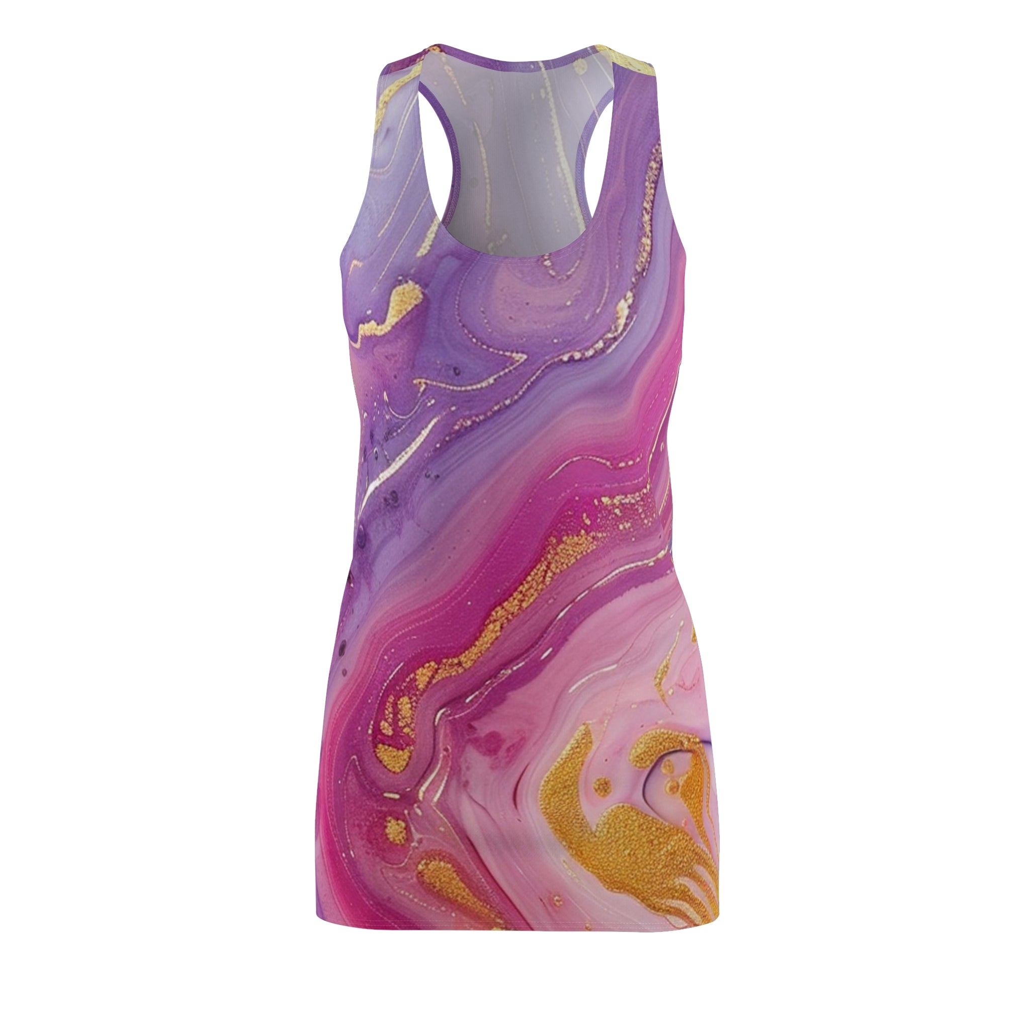 Purple and Gold Marble Racerback Dress, Artsulli - Art is Long, Life is Short, All Over Prints, Size, XS, , , , , 80626666076764282604