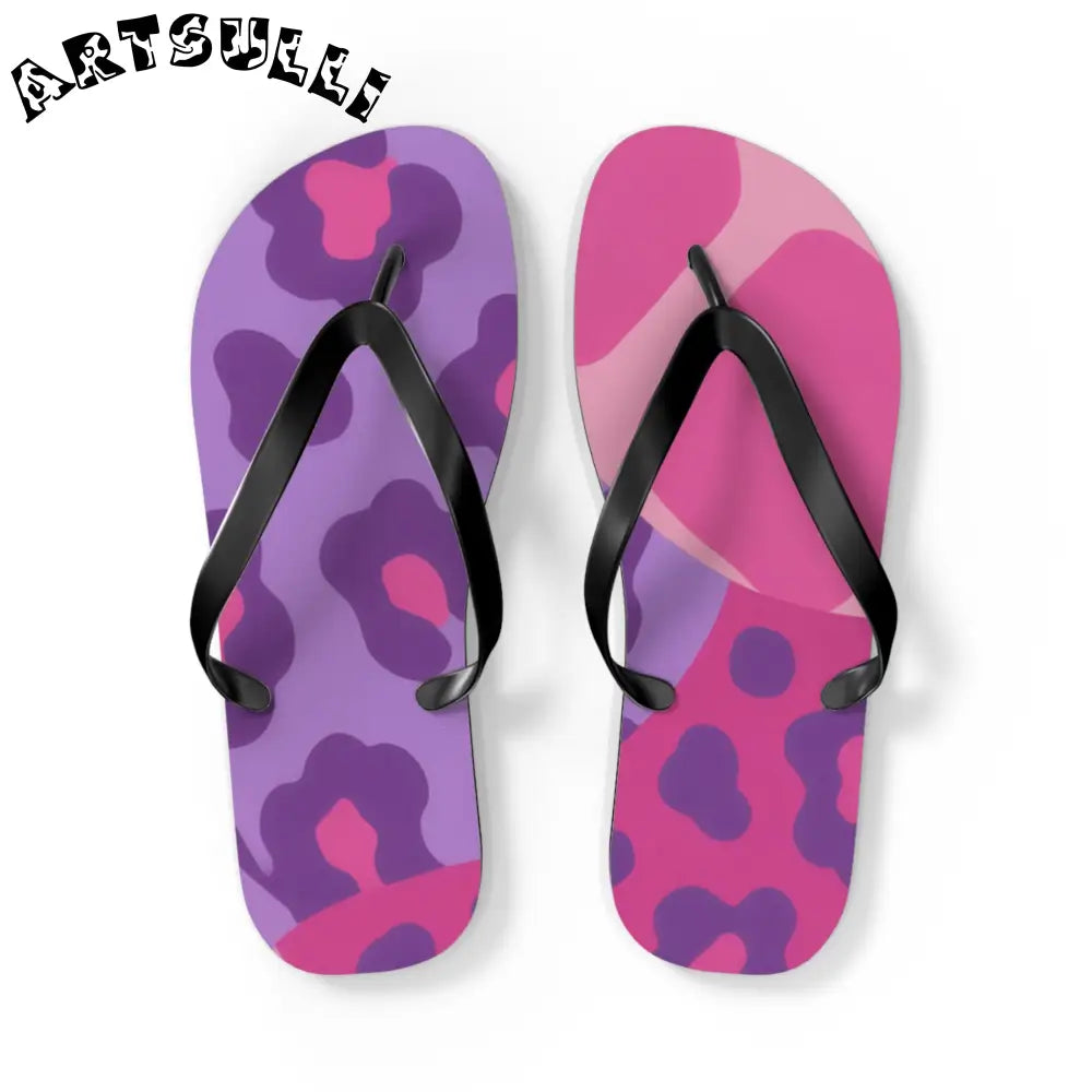 Purple and Pink Abstract Flip Flops, Artsulli - Art is Long, Life is Short, Shoes, Size, L, Color, Black sole, , , 86639885212790765689