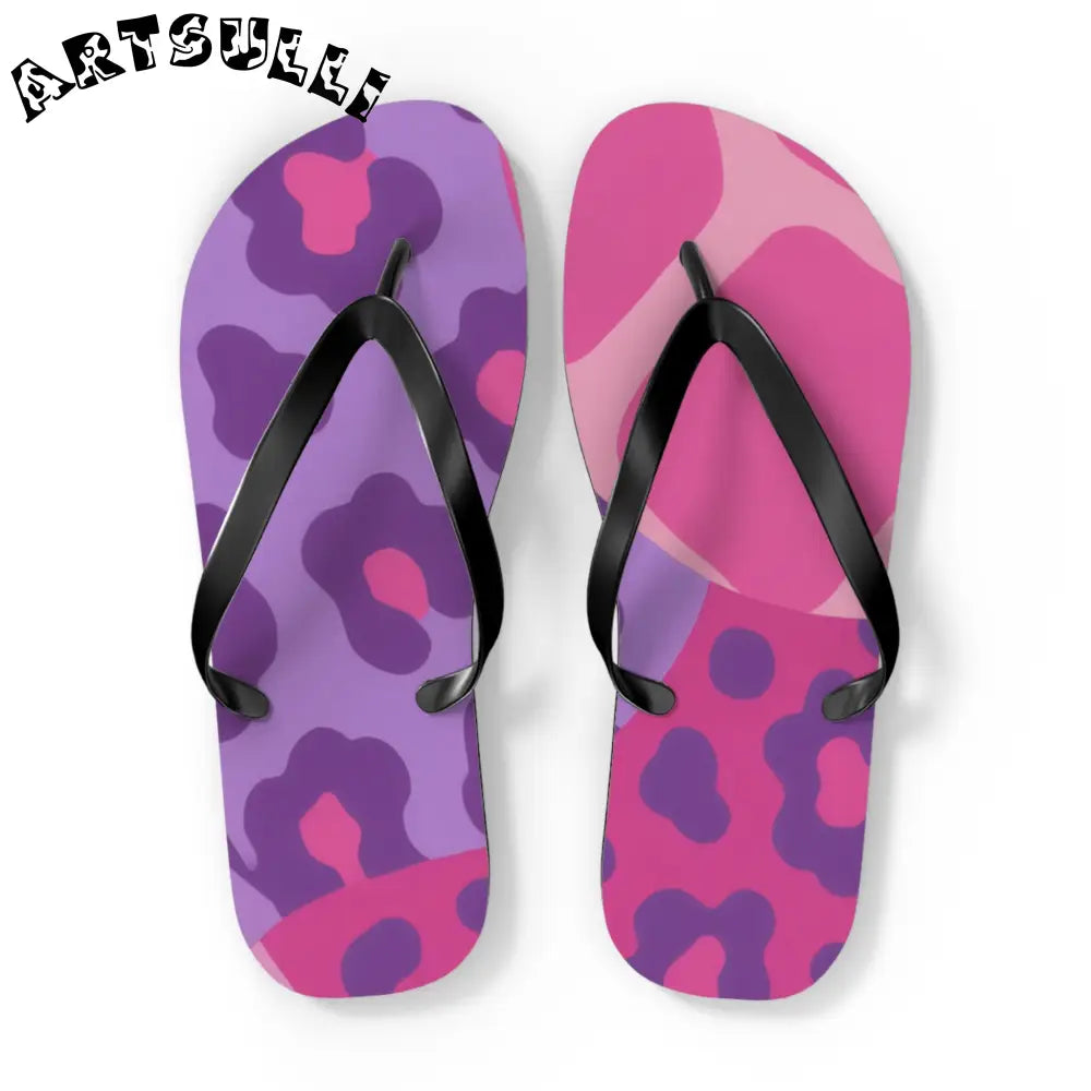 Purple and Pink Abstract Flip Flops, Artsulli - Art is Long, Life is Short, Shoes, Size, XL, Color, Black sole, , , 26976027976895814095