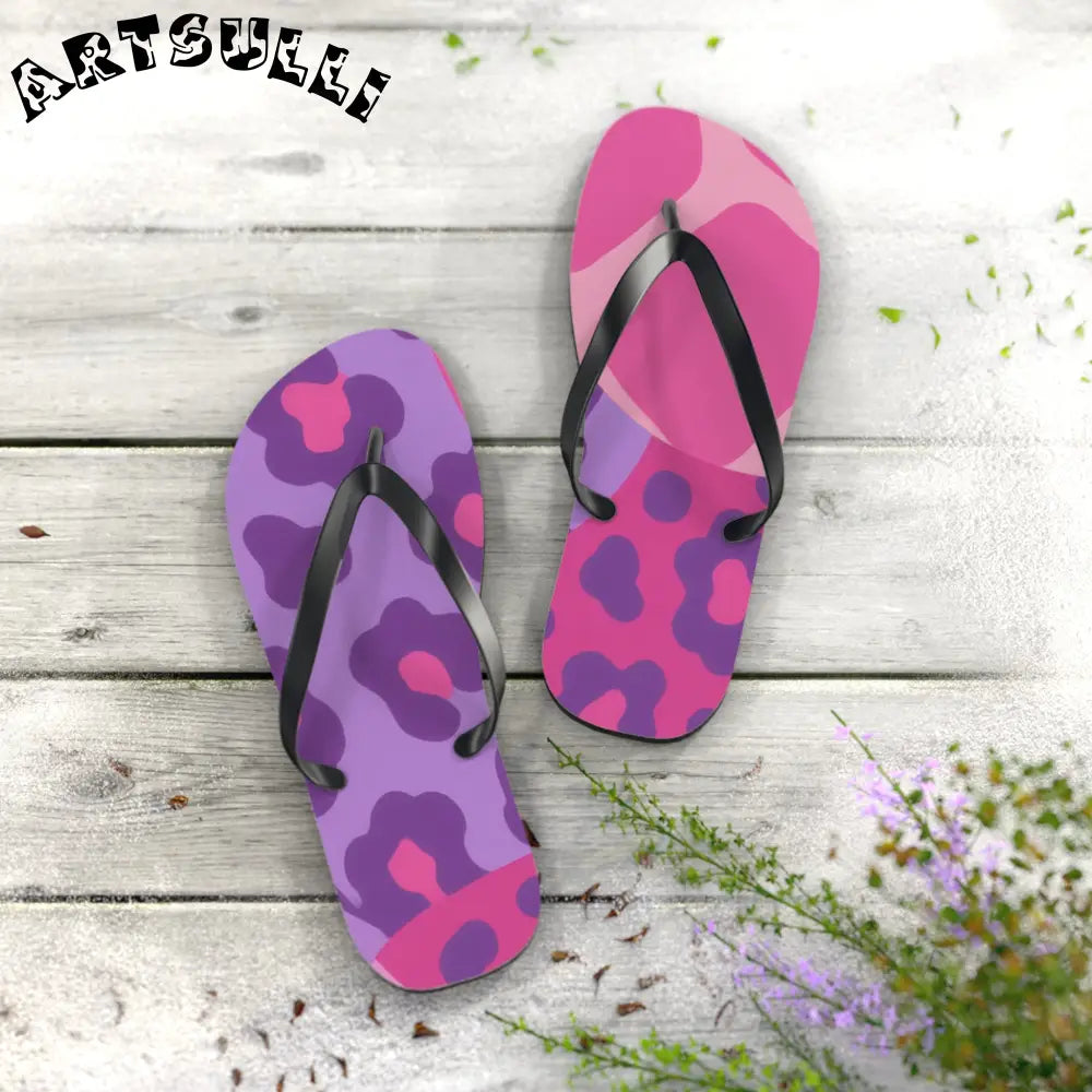 Purple and Pink Abstract Flip Flops, Artsulli - Art is Long, Life is Short, Shoes, , , , , , , 