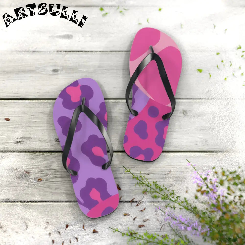 Purple and Pink Abstract Flip Flops, Artsulli - Art is Long, Life is Short, Shoes, , , , , , , 