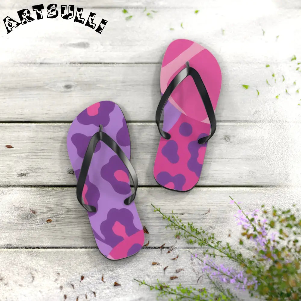 Purple and Pink Abstract Flip Flops, Artsulli - Art is Long, Life is Short, Shoes, , , , , , , 
