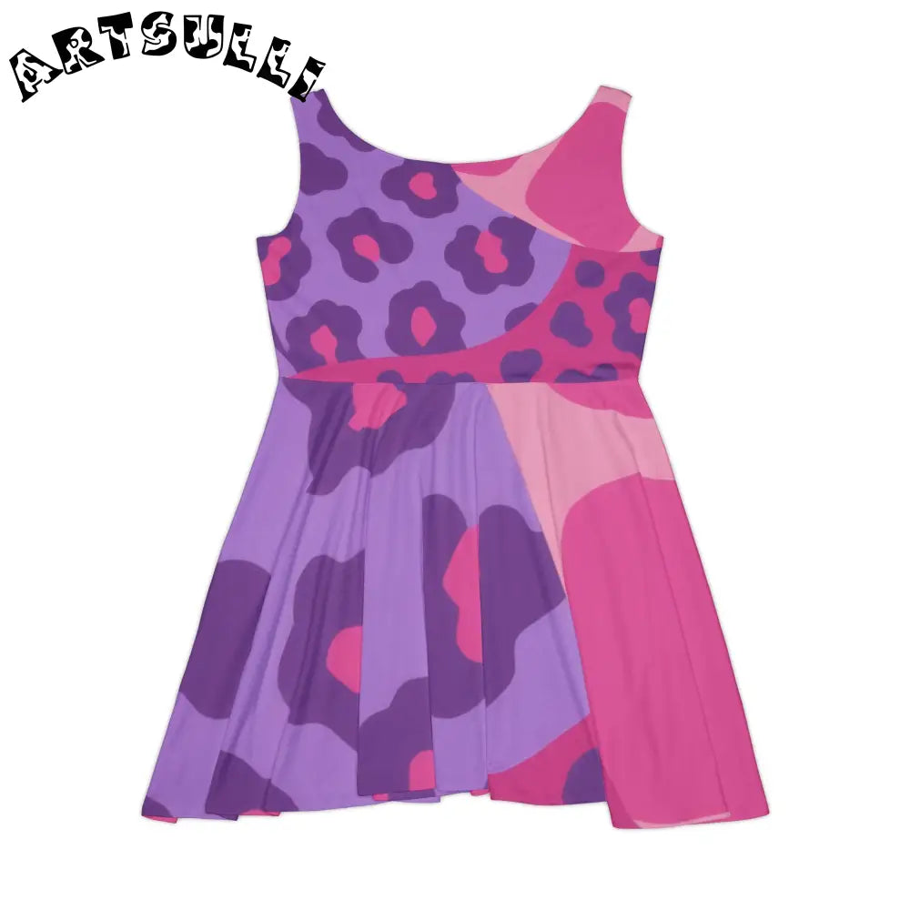 Purple and Pink Abstract Leopard Skater Dress, Artsulli - Art is Long, Life is Short, All Over Prints, , , , , , , 