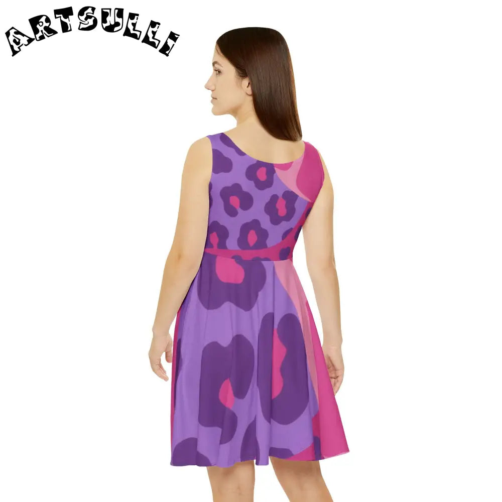 Purple and Pink Abstract Leopard Skater Dress, Artsulli - Art is Long, Life is Short, All Over Prints, , , , , , , 
