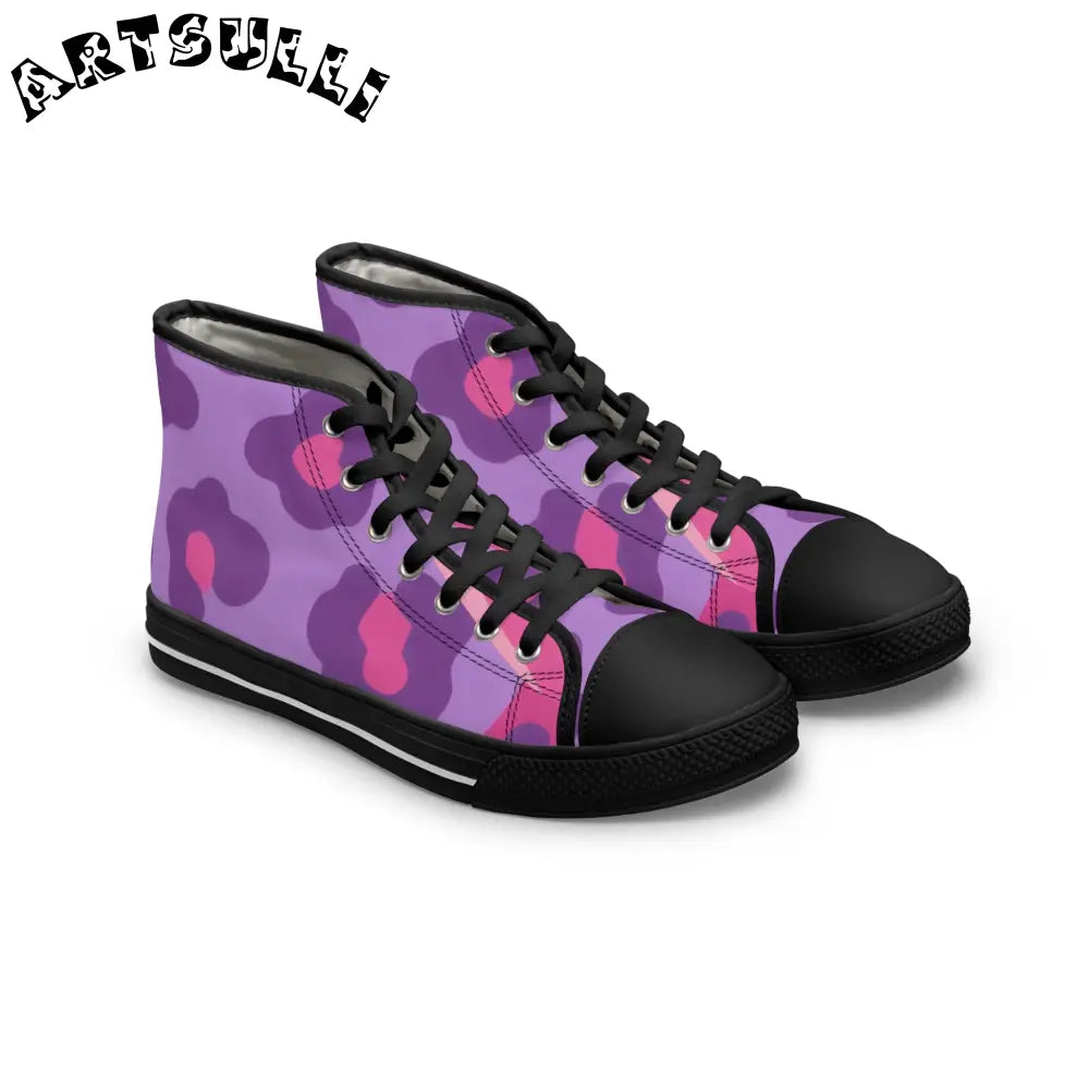 Purple and Pink Camo High-Top Sneakers, Artsulli - Art is Long, Life is Short, Shoes, Size, US 5.5, Color, Black sole, , , 27215669470550298262