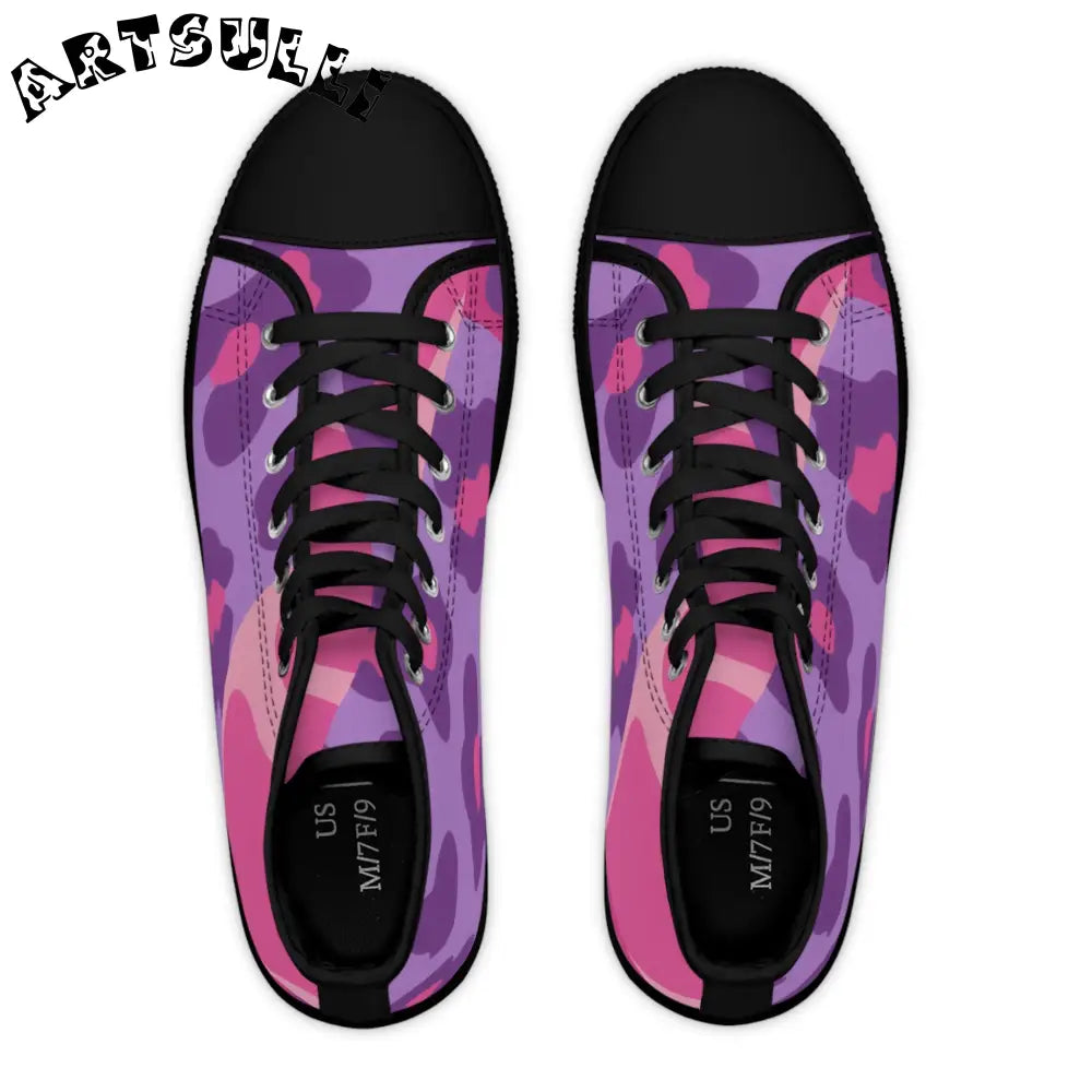 Purple and Pink Camo High-Top Sneakers, Artsulli - Art is Long, Life is Short, Shoes, , , , , , , 