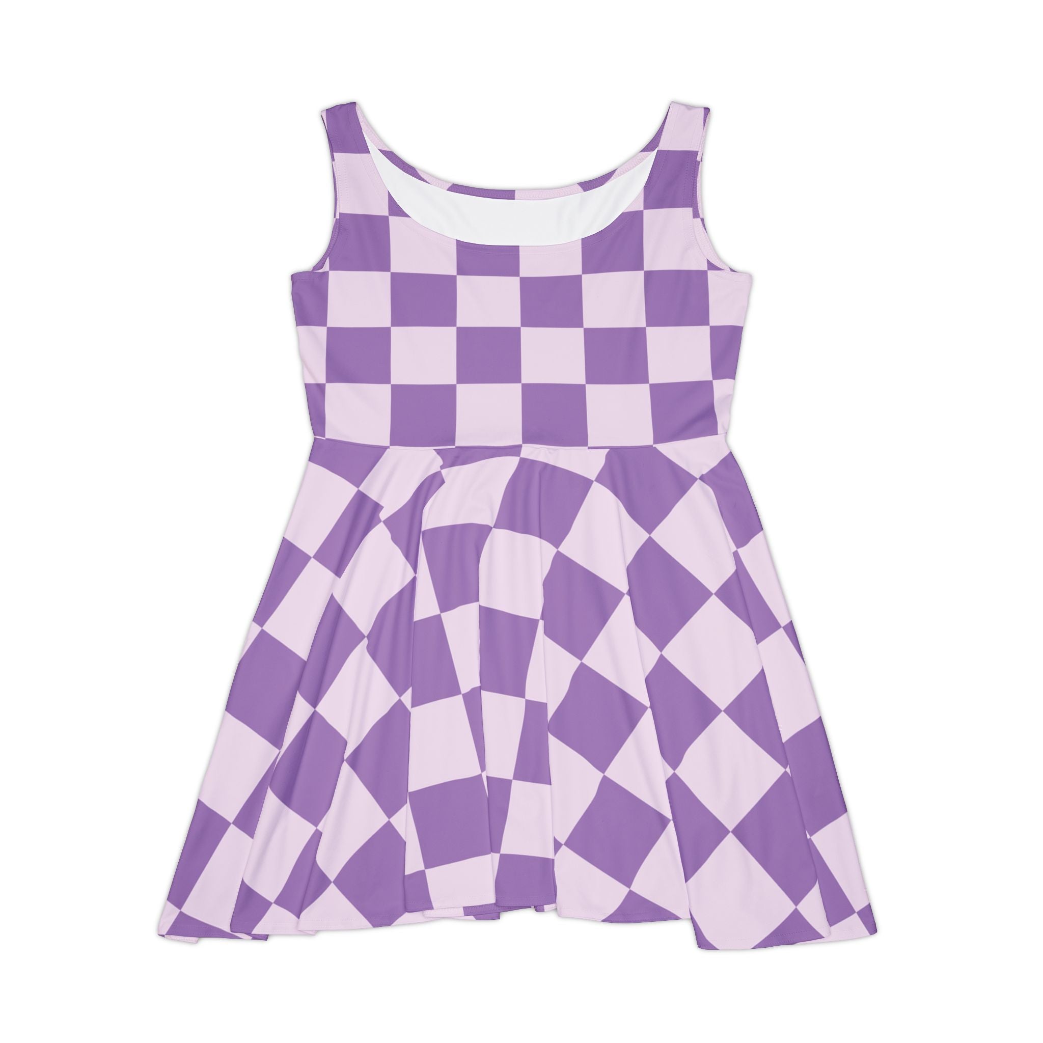 Purple and Pink Checkered Skater Dress, Artsulli - Art is Long, Life is Short, All Over Prints, Size, XS, , , , , 17092783724670091695