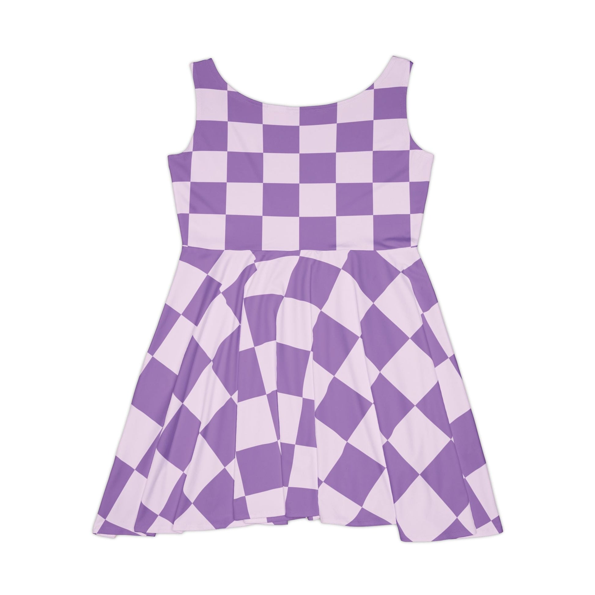 Purple and Pink Checkered Skater Dress, Artsulli - Art is Long, Life is Short, All Over Prints, , , , , , , 