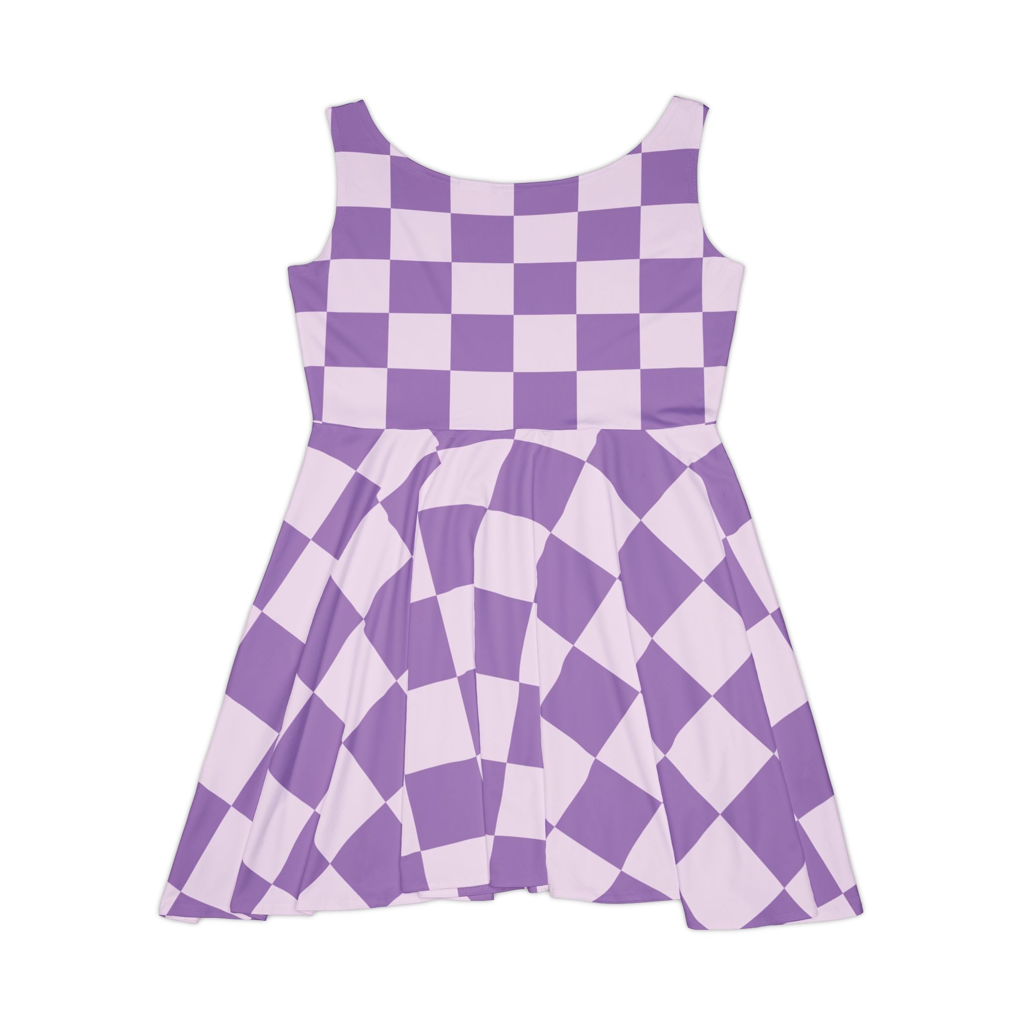 Purple and Pink Checkered Skater Dress, Artsulli - Art is Long, Life is Short, All Over Prints, , , , , , , 